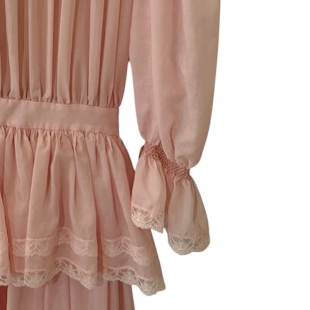 Edwardian Custom 70’s Romantic Gunne Sax Styling Pink Mid Length Dress XS-S