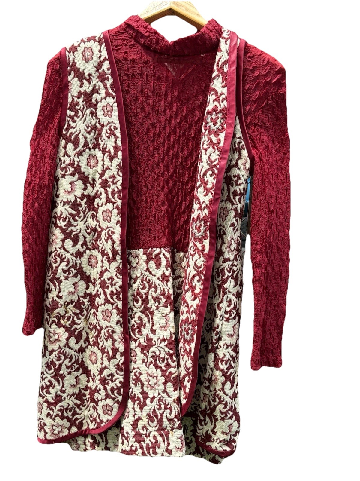 VTG Int. Ladies Garment Workers Union Tapestry Dress & Vest Red Cream Floral