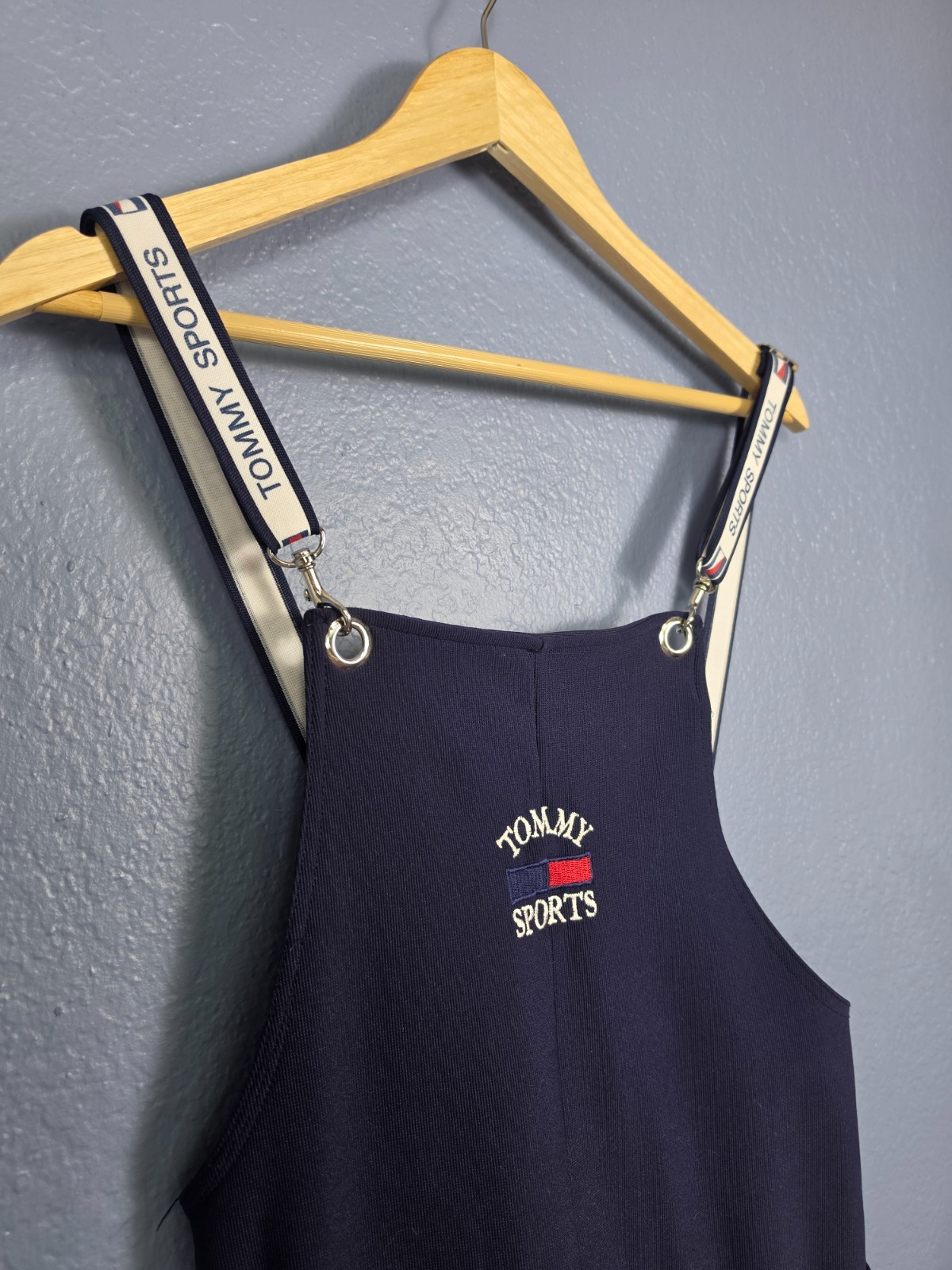 Vintage 90s Tommy Sports Bootleg Overalls Jumpsuit Clover Spellout Straps