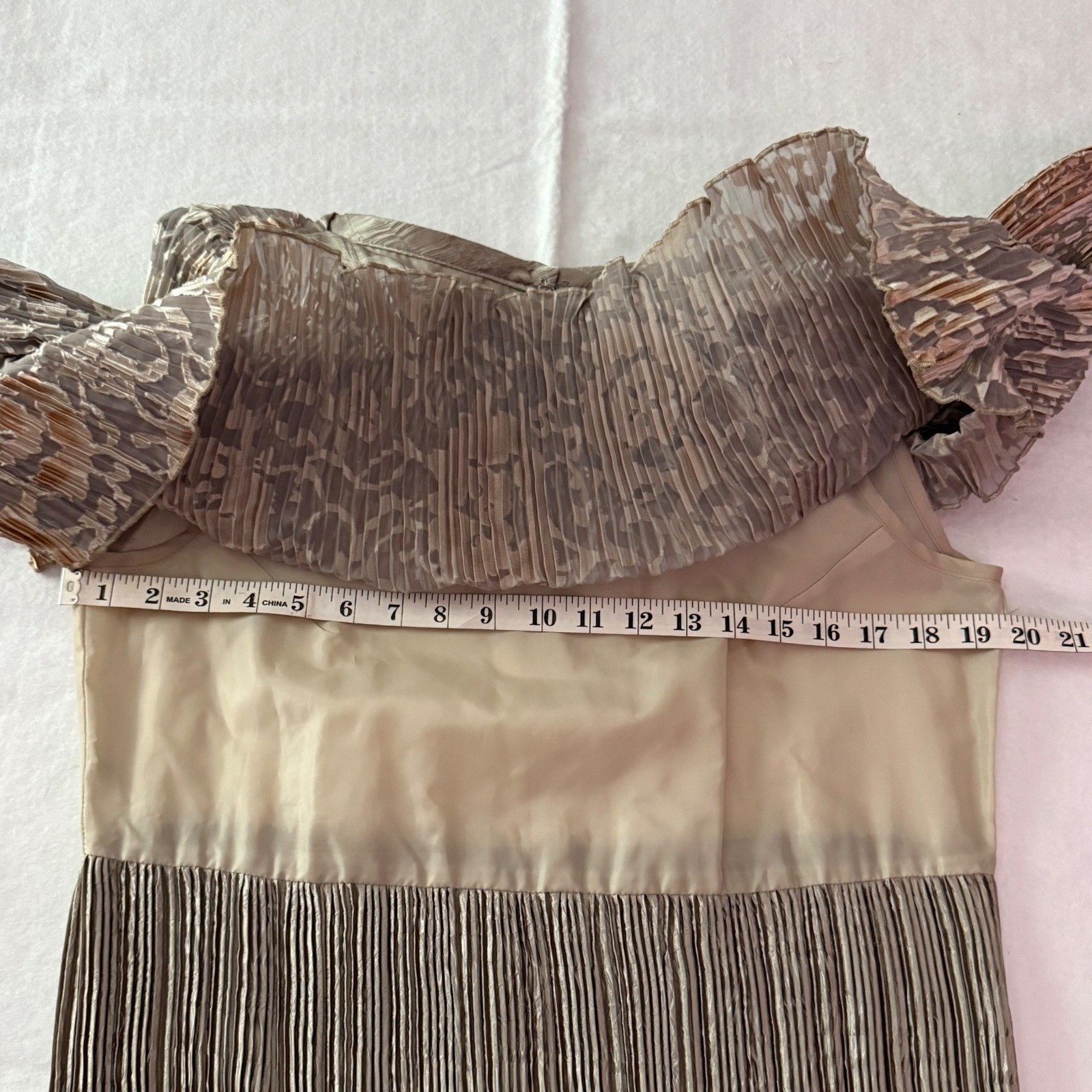 Jeanne Marc Vintage champagne Gold Burnout Micro Pleated Maxi Dress Size S 8/10