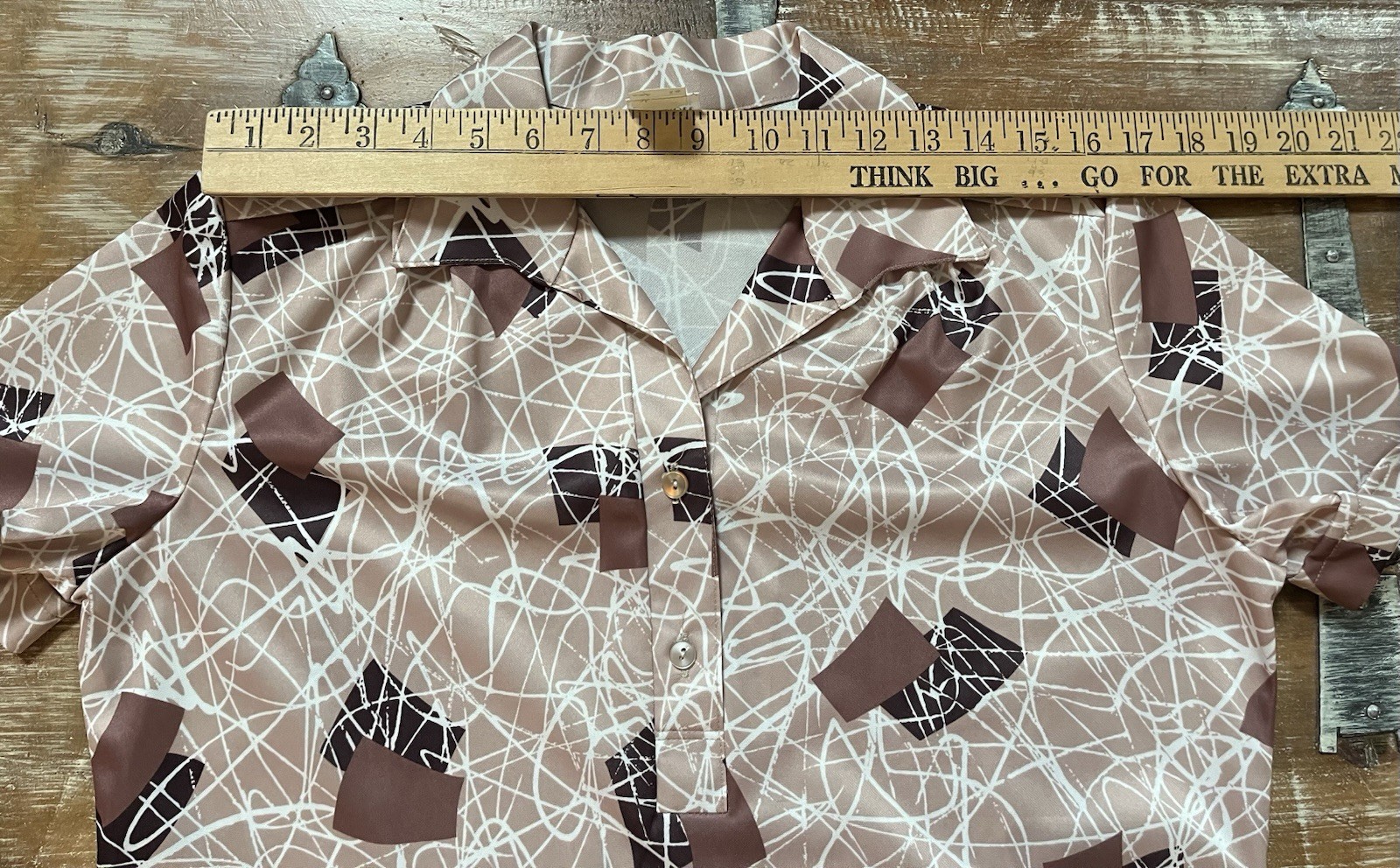 VTG John Abbott 60-70s Blouse Short Sleeve-Button Shirt RETRO-Abstract-14 L-XL