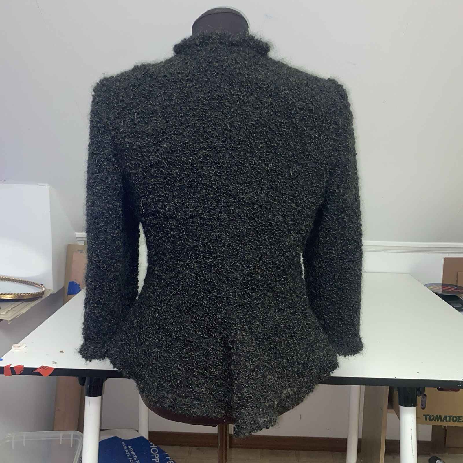 Armani Collezioni Jacket Alpaca Wool Blend Zip Textured Black Womens Size 10