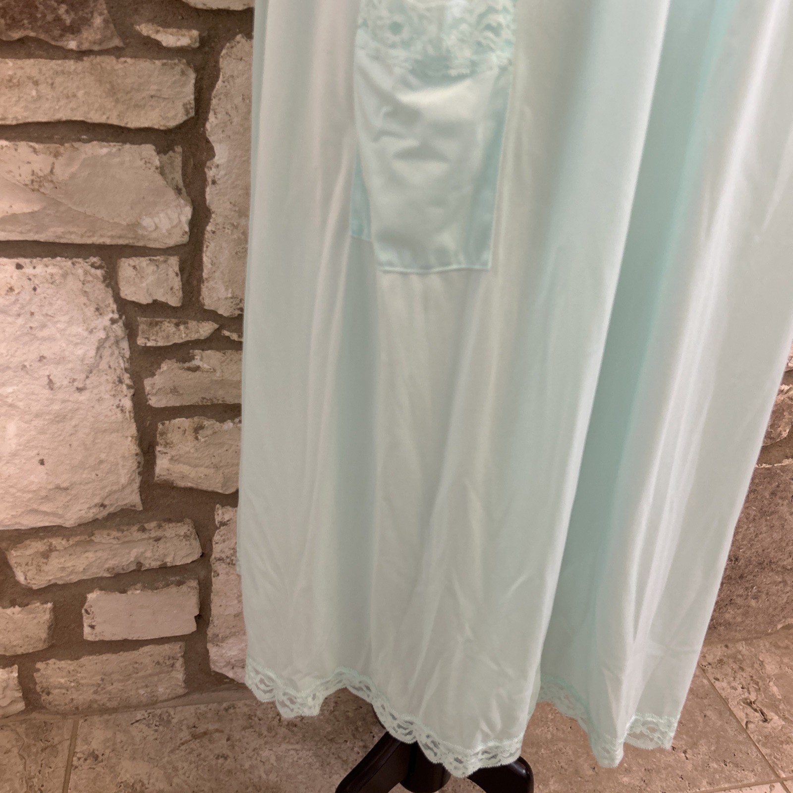 Vintage Shadowline Nightgown Nylon Silky Soft Blue S-M-L- XL Short Sleeved