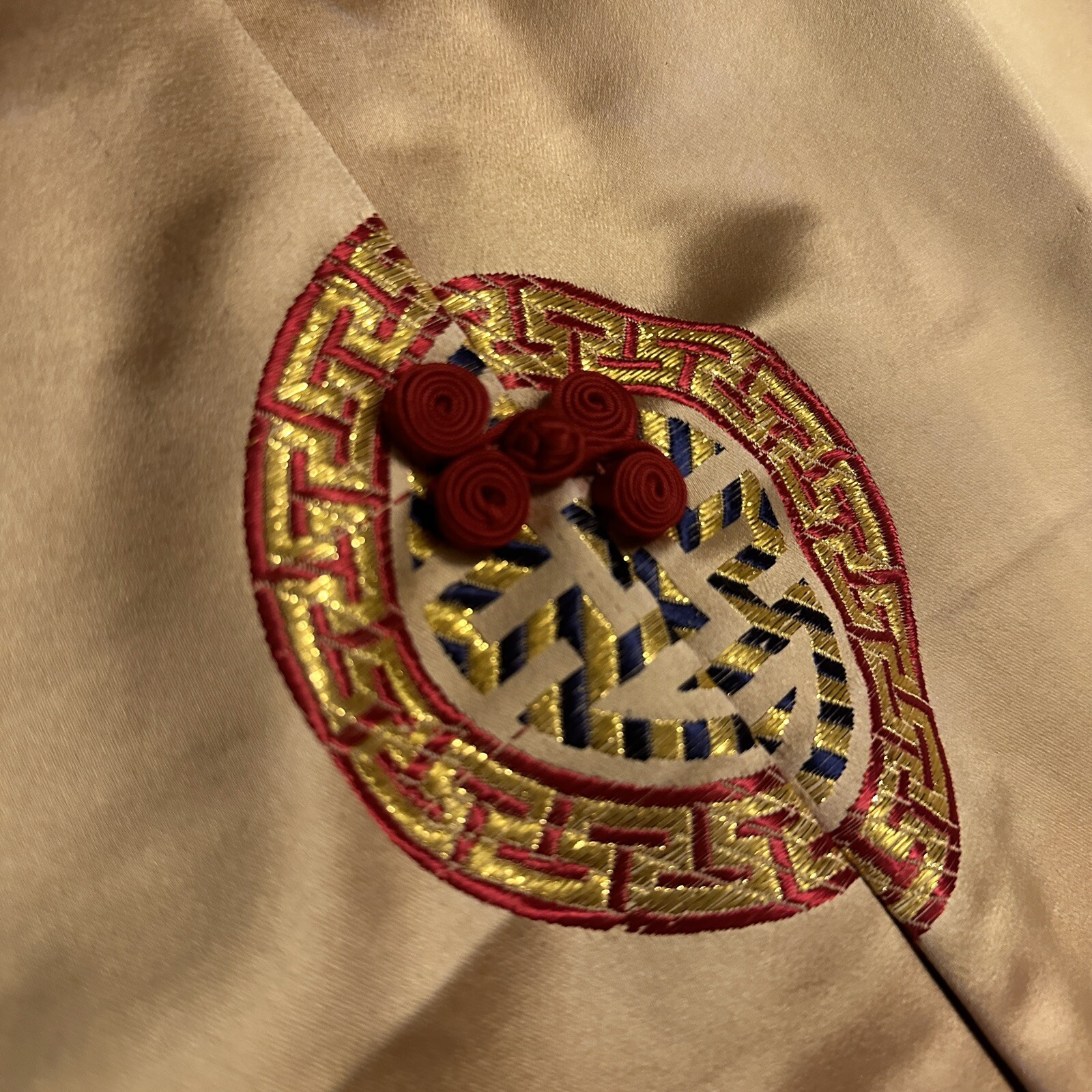 Vintage Park Seoul Korea Brocade Silk Robe Coat Dragon Phoenix Gold Womens 14