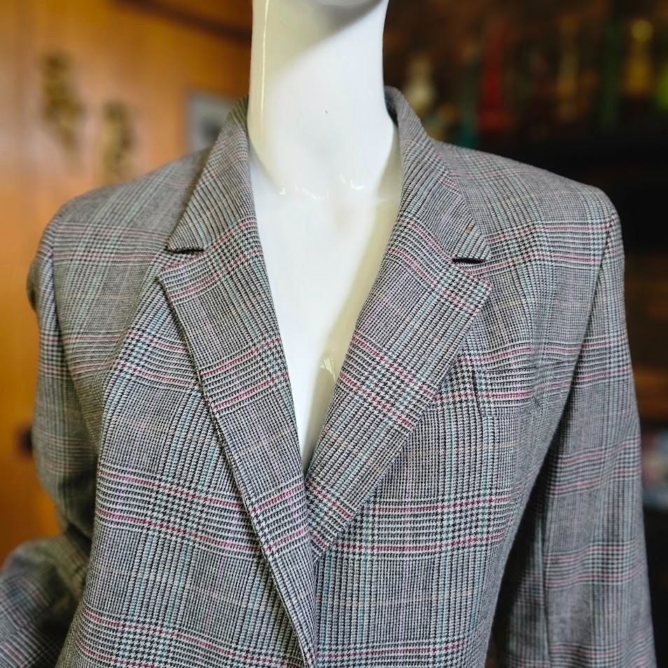 Vintage 80s Menswear Inspired Plaid Wool Single Breast Power Suit Blazer M/L