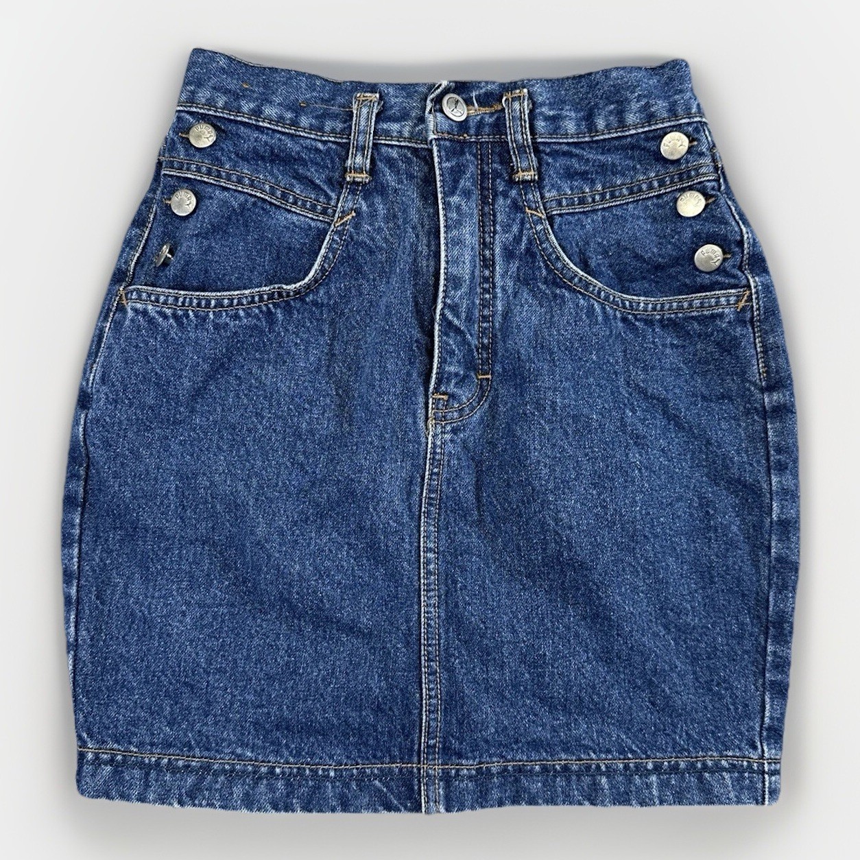 VTG PUMA Denim Skirt |Y2K Logo Button Mini Size 7 High Waist Jean Skirt