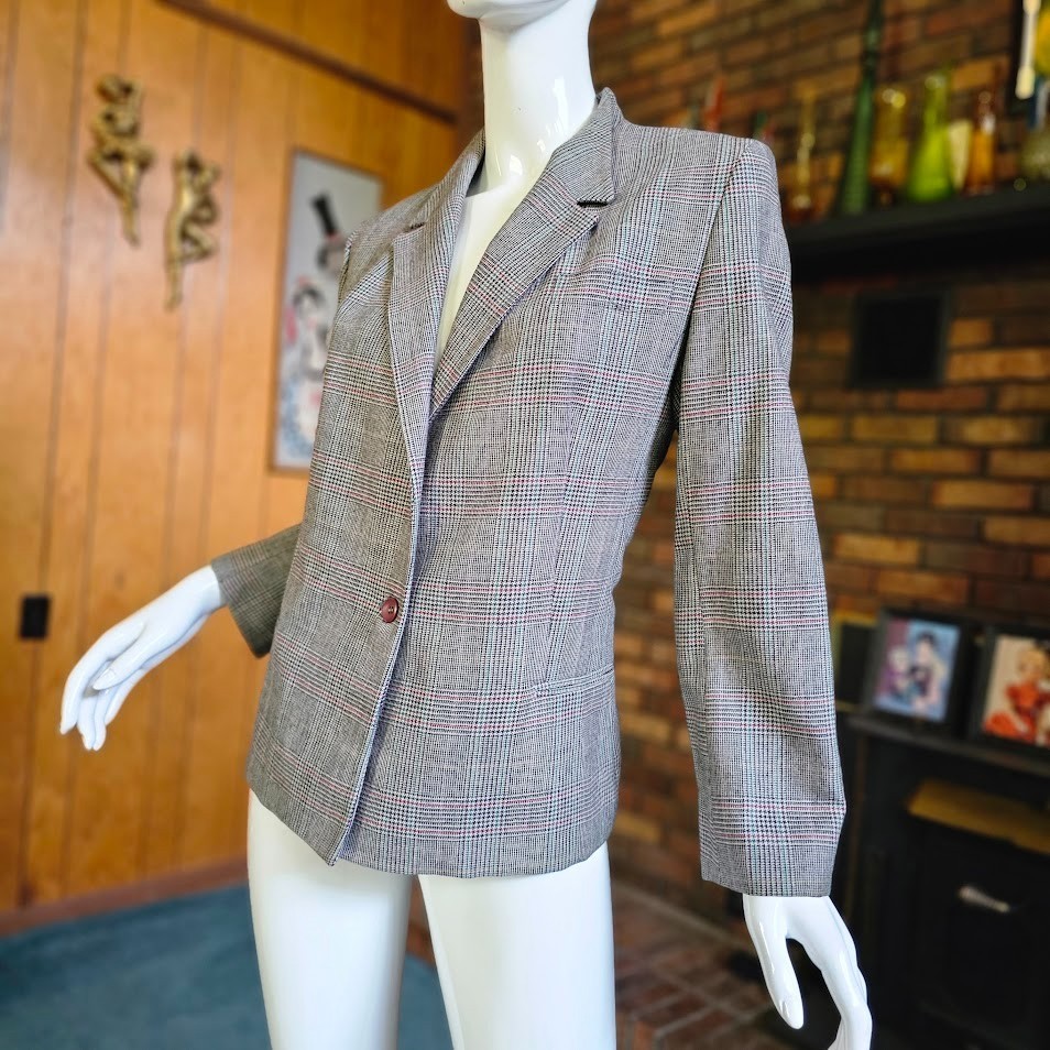 Vintage 80s Menswear Inspired Plaid Wool Single Breast Power Suit Blazer M/L