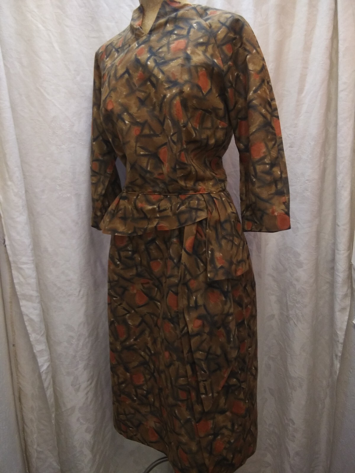Vintage 1960’s Black Brown Orange Cotton Dress by Jeanne Durrell M/L