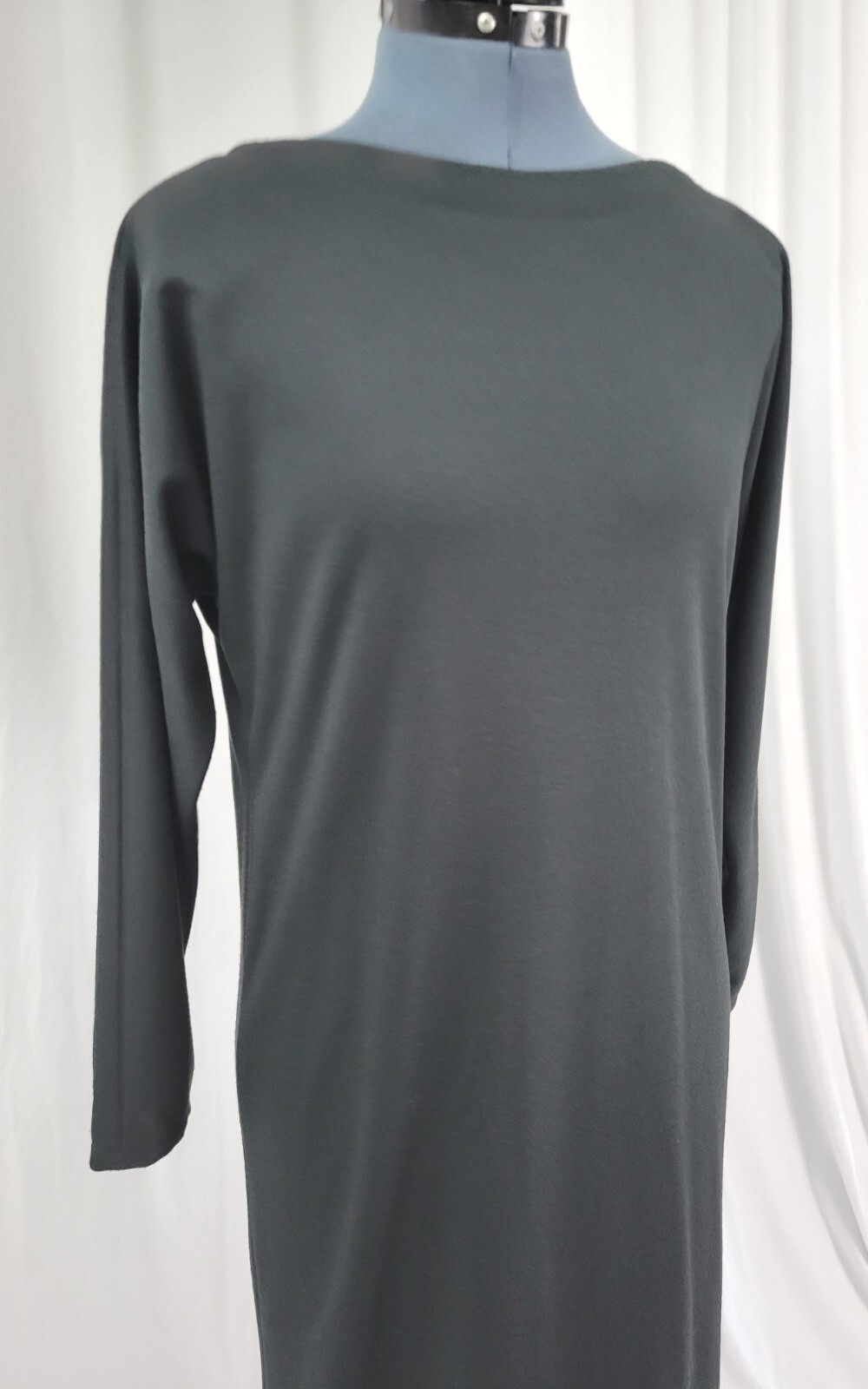 Vtg New Raves Black Knit Back Button Down Shift Dress w Batwing Sleeves Size S?