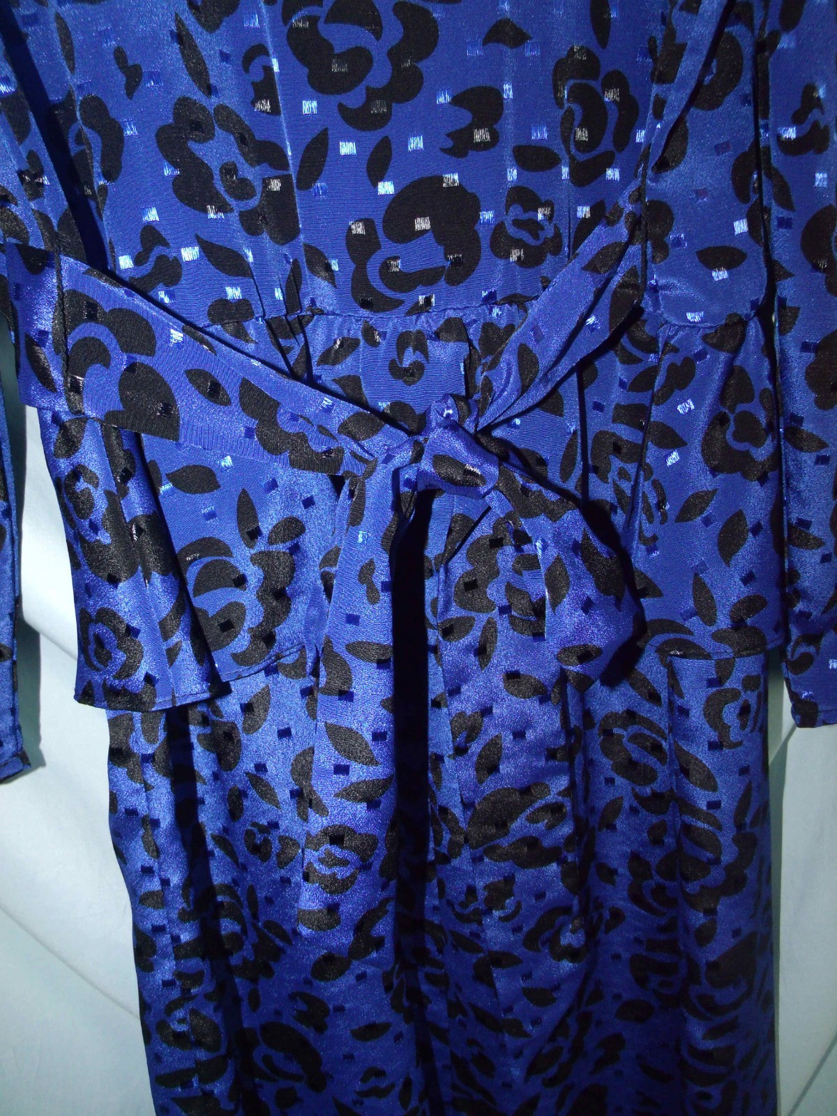 VTG Jody Calif. Blue Geometric Midi Peplum Sheath Dress Women’s Sz 14 80s Retro