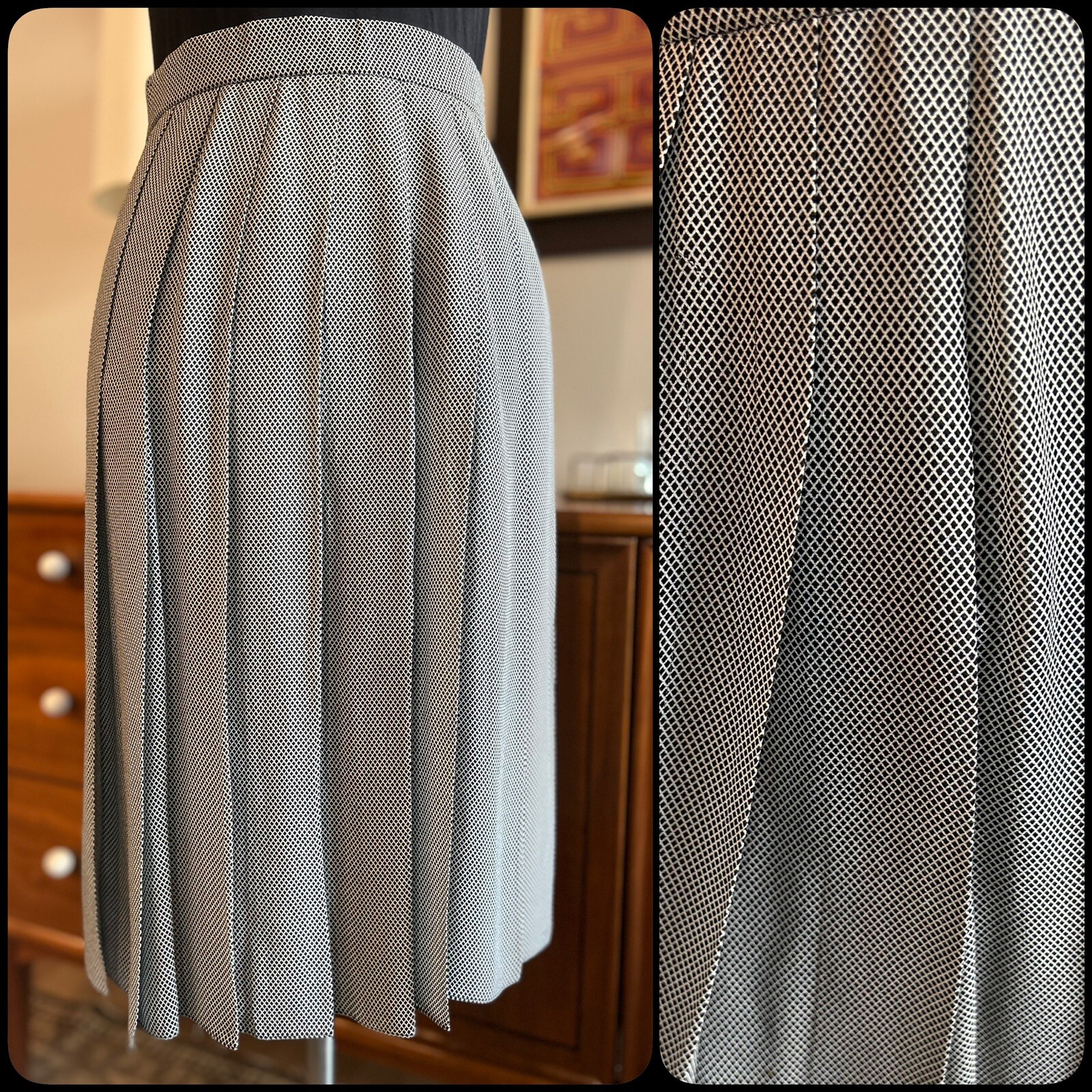 80’s Vintage Skirt Donna Karan New York Black Label pleated Black/White DKNY