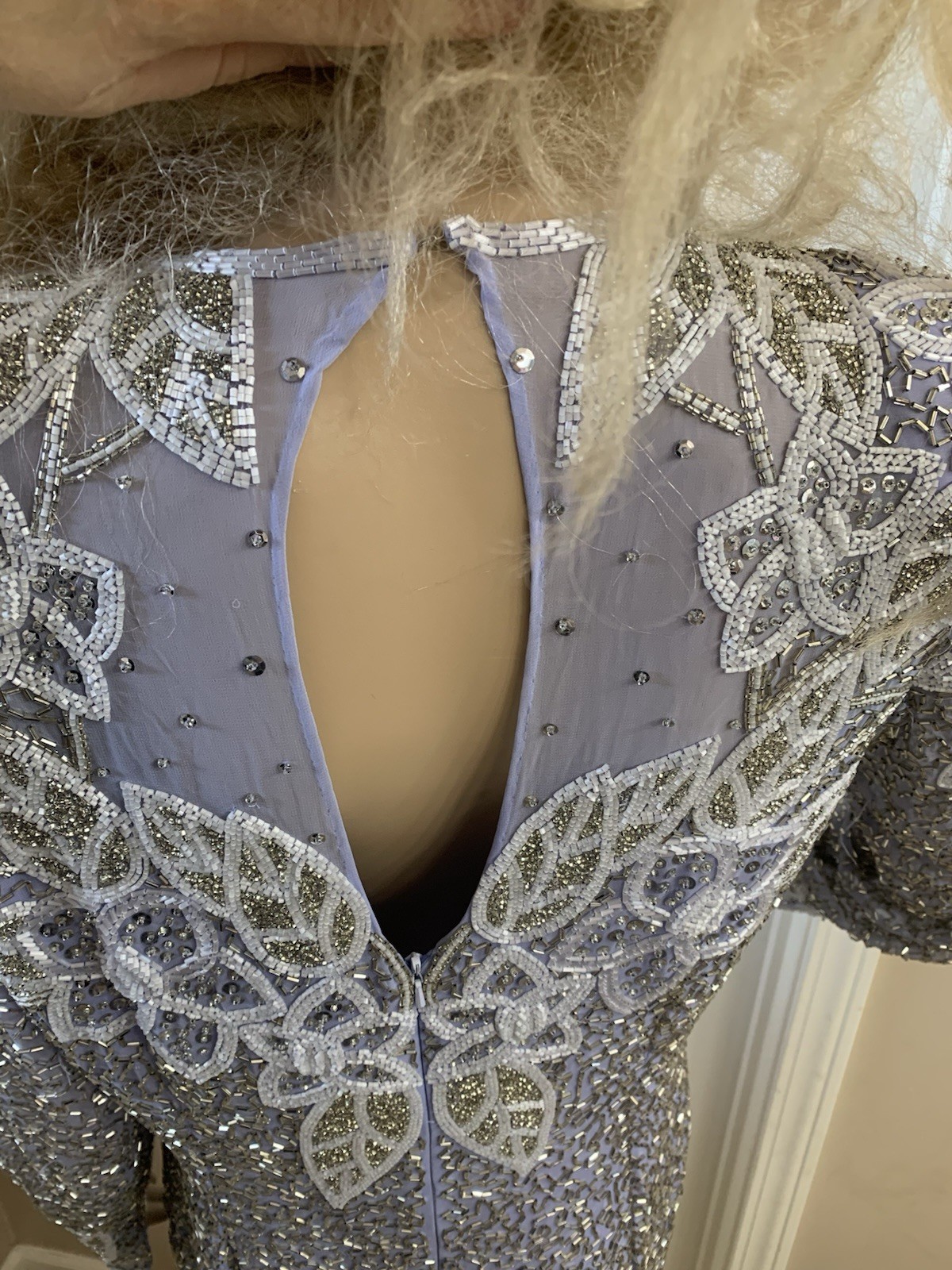 Vintage 80’s Lavender Purple Silver Sequin White Beaded Formal Church Dress