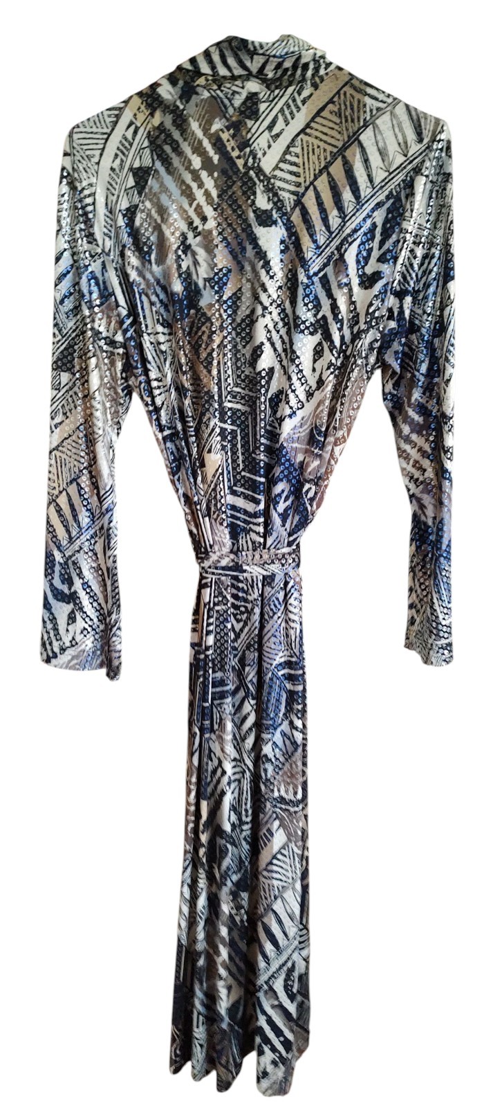 Vintage Diamond Tea Robe Geometric Long Strech Long Flared Sleeves Womens Small