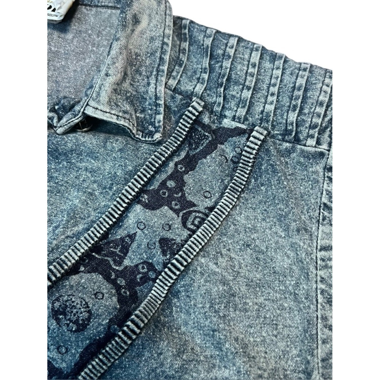 Vintage Acid Wash Chambray Pleated Statement Shirt Geometric USA Made Size 16