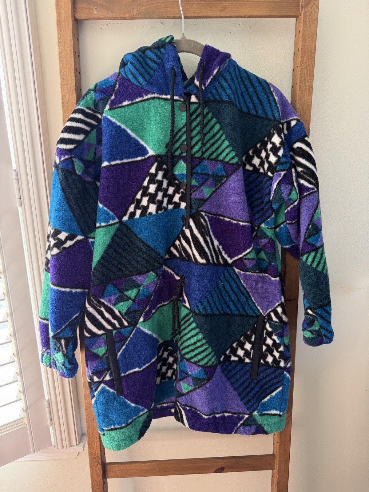 Vintage 80s Snuggler by Kaelin Hot Blue Geo/Aztec Print Fleece Ski Jacket Small