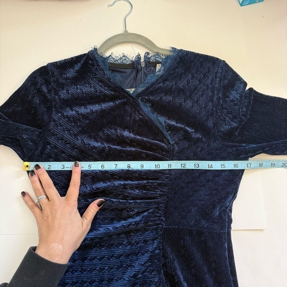 Dark Navy Blue Velvet Surplice Vintage Knee Length Dress Size Large