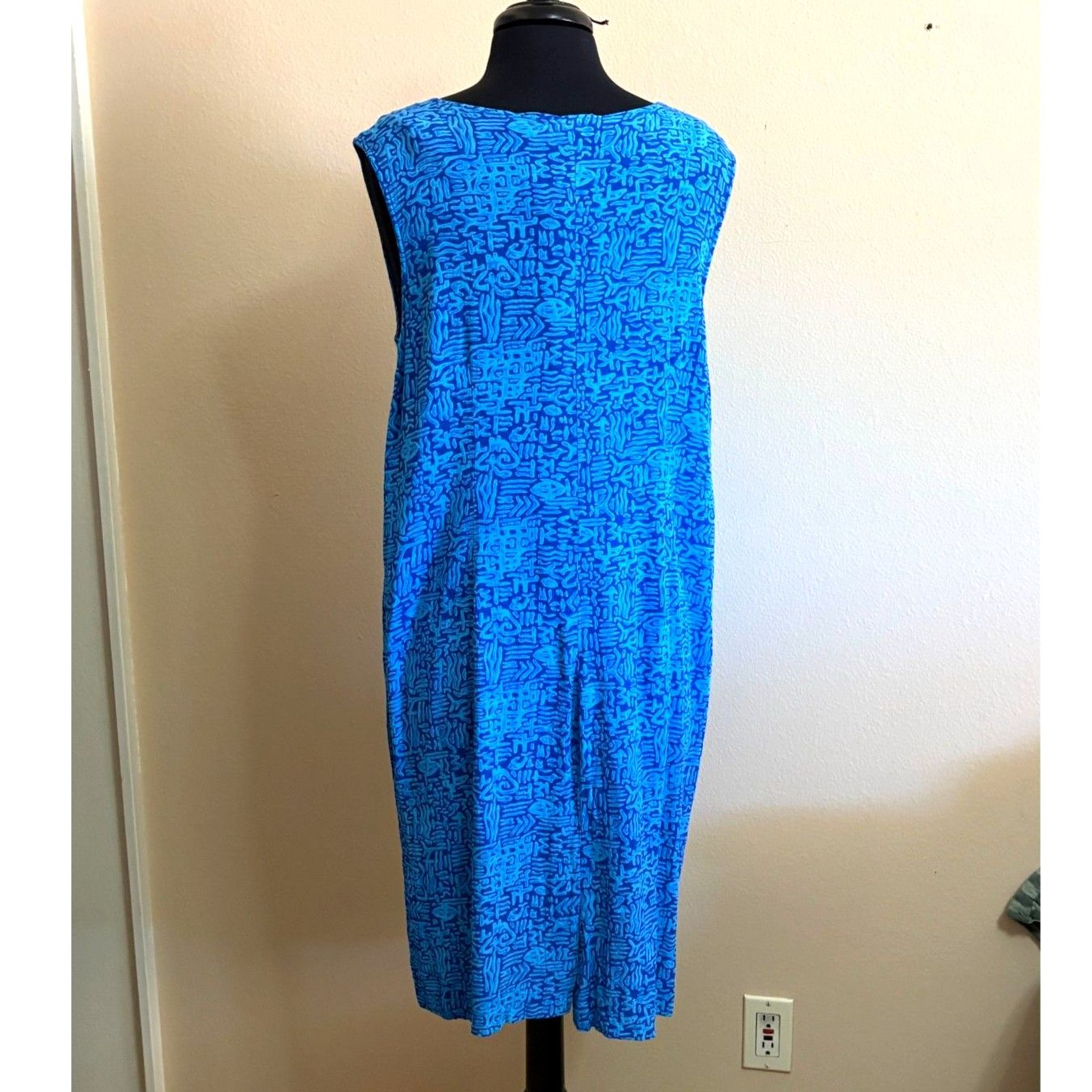 Abstract Geometric Blue Maxi Dress Large