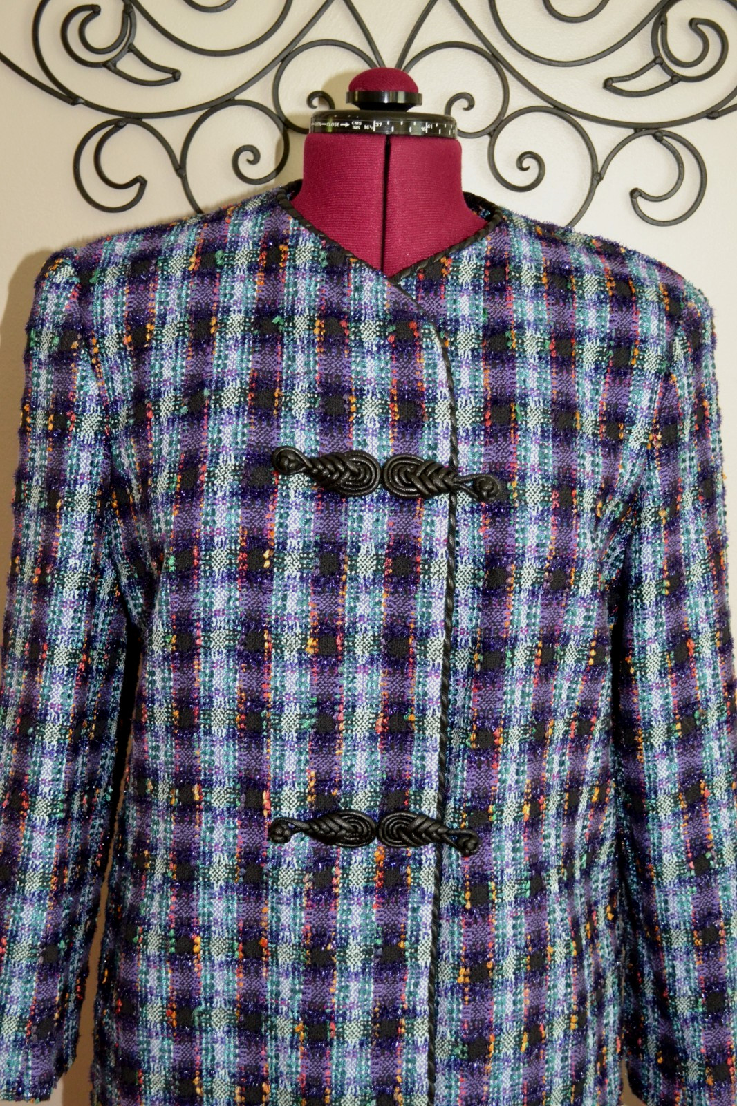 VTG Doncaster Tweed Skirt Suit Set 12 14 Faux Leather Trim Quiet Luxury NWT