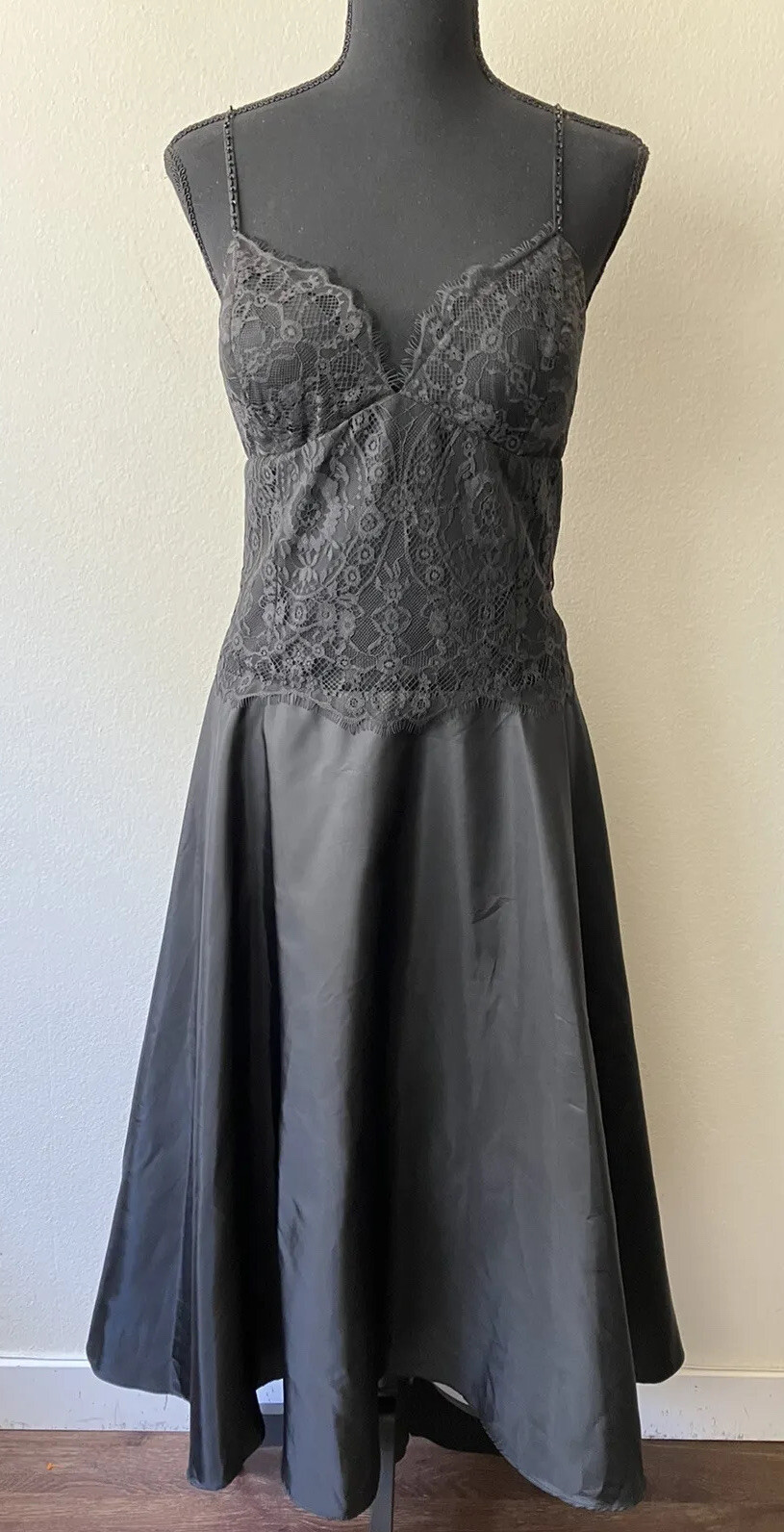 Vintage ‘90s BCBG Paris Black Satin & Lace Dress Homecoming Spaghetti Straps M/L