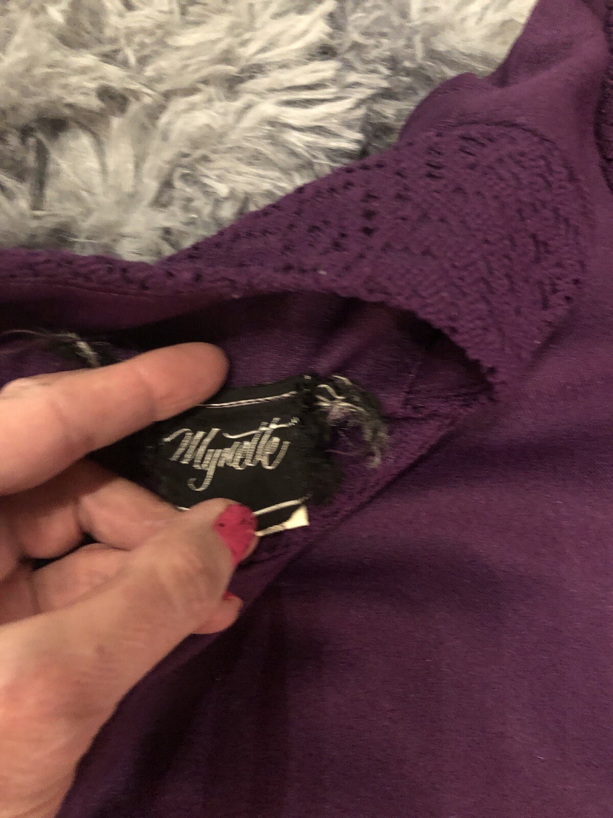 VTG 60s Mynete Polyester Eggplant Purple Mod GoGo Lace Sleeves Mini Dress ~L/XL