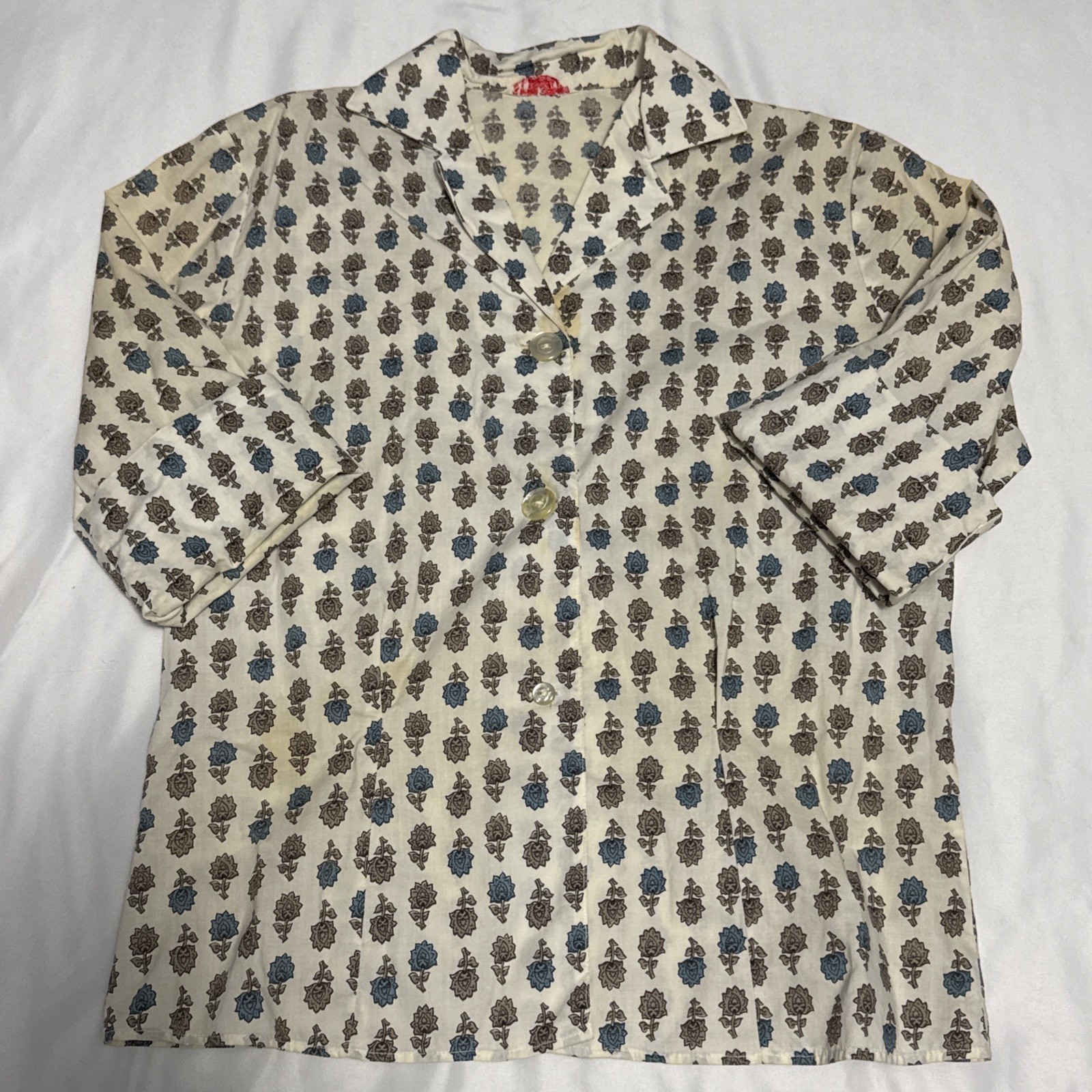 1960’s-1970’s Ship N Shore Button Up Blouse Shirt Rose Floral Pattern VTG READ