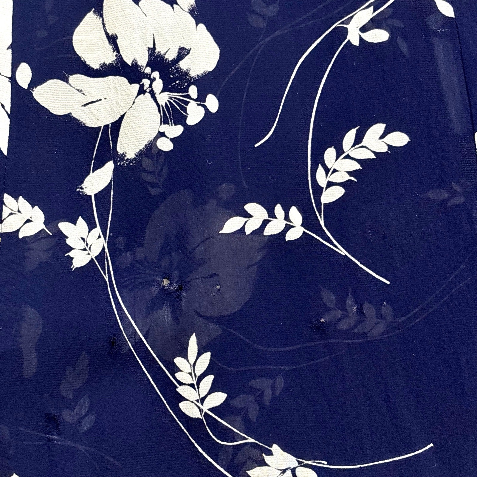 Vintage 1940s Silk Chiffon Shirtwaist Dress Navy Blue Tropical Floral Print