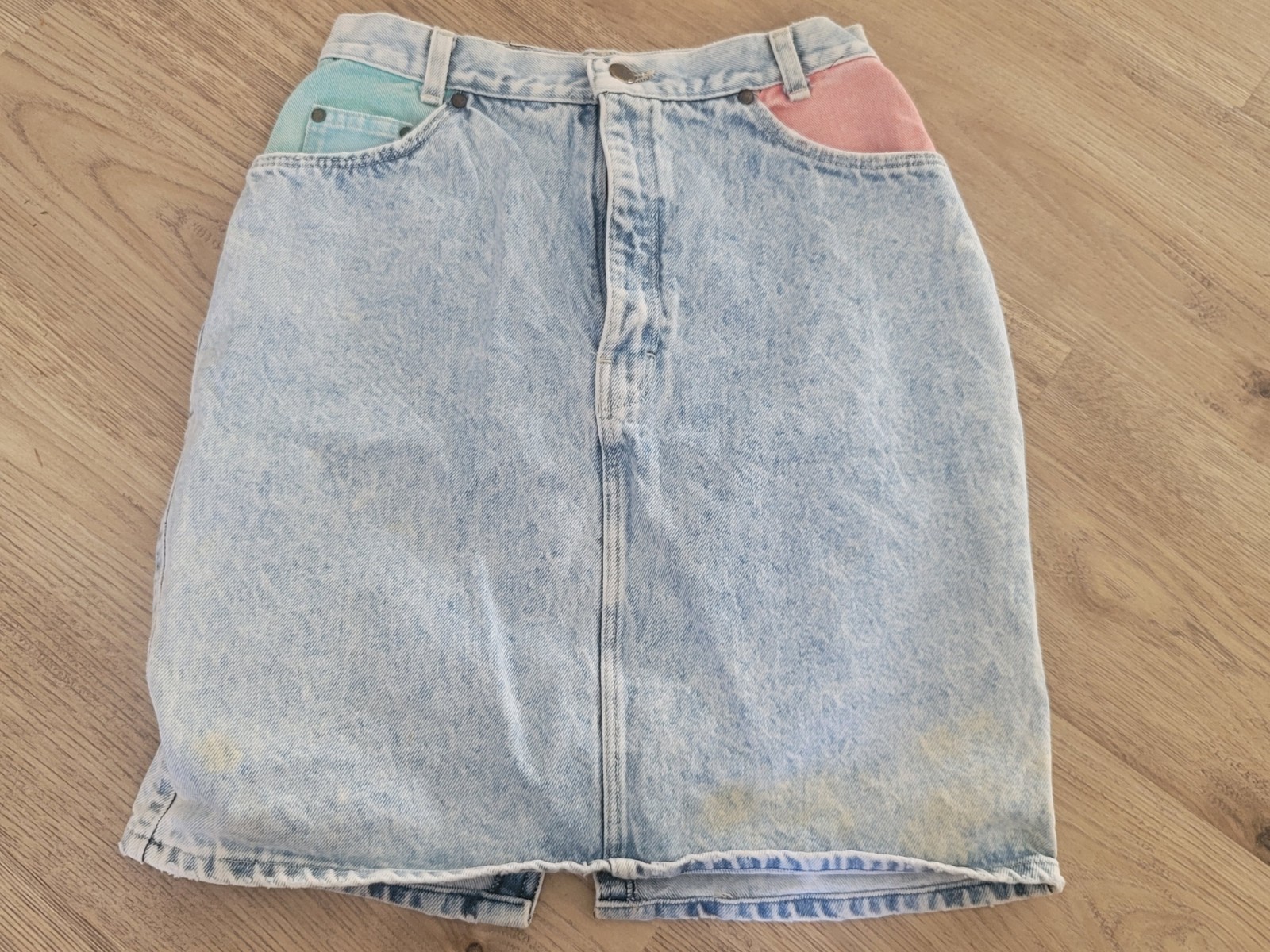 Womens Denim Jeans Skirt Block Party Color Block Cool Retro WPL9528 26×19.5