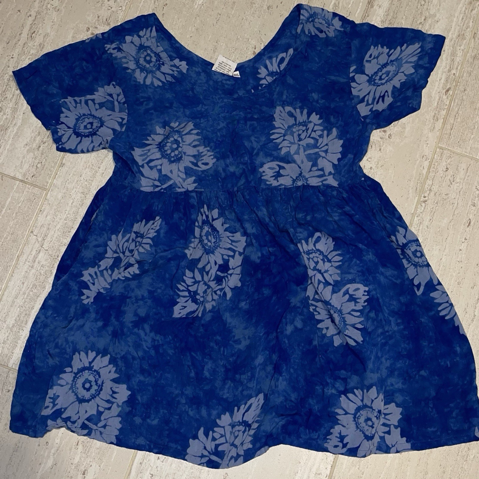 VINTAGE 90s PINEAPPLE MOON Blue Tie Dye Rayon Mini Dress ONE SIZE Hawaiian Beach