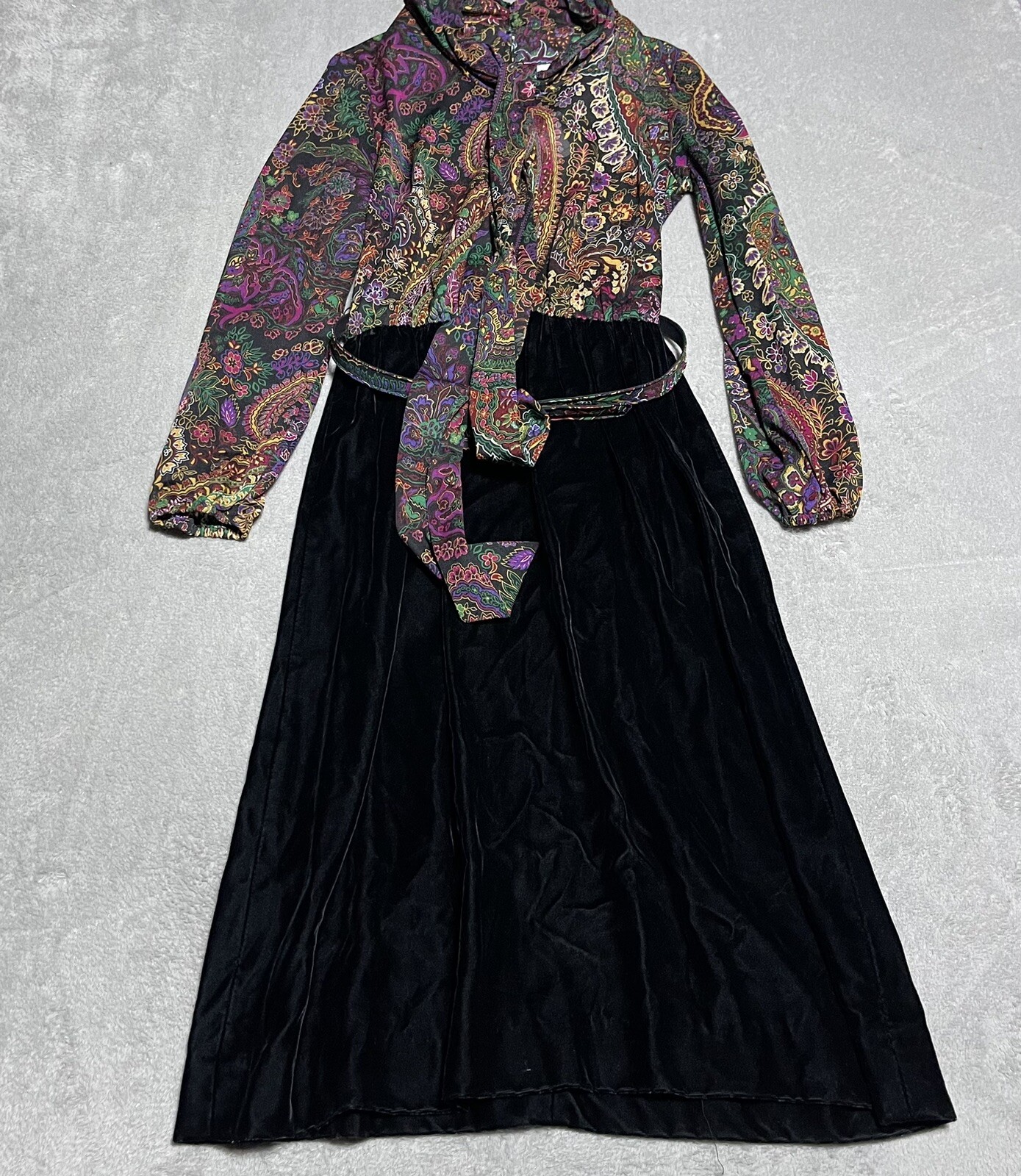 Vintage Jennifer Gee Dress Womens 10 Paisley Floral Belted Velvet USA Sheer Top