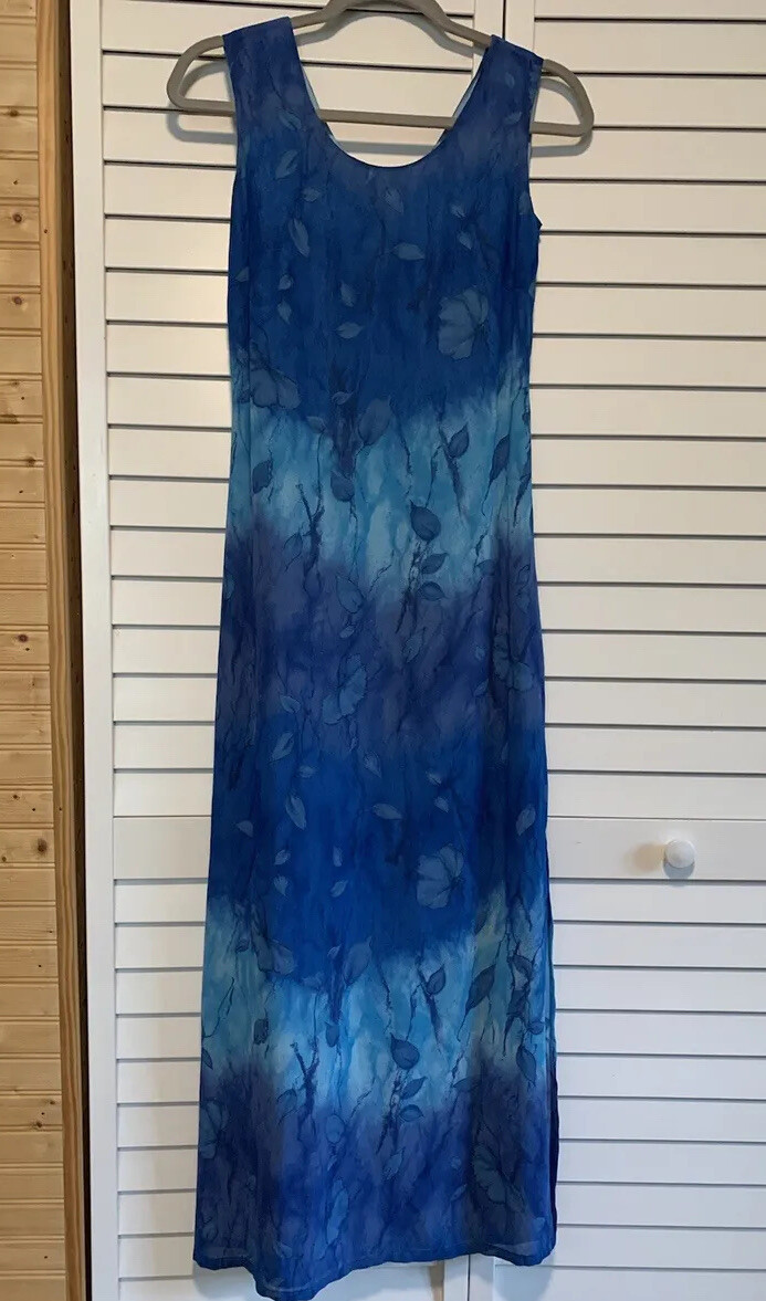 VTG LYNN CANTIN Dress Womens SZ 6 Poems Collection Maxi Blue Ocean Floral Canada