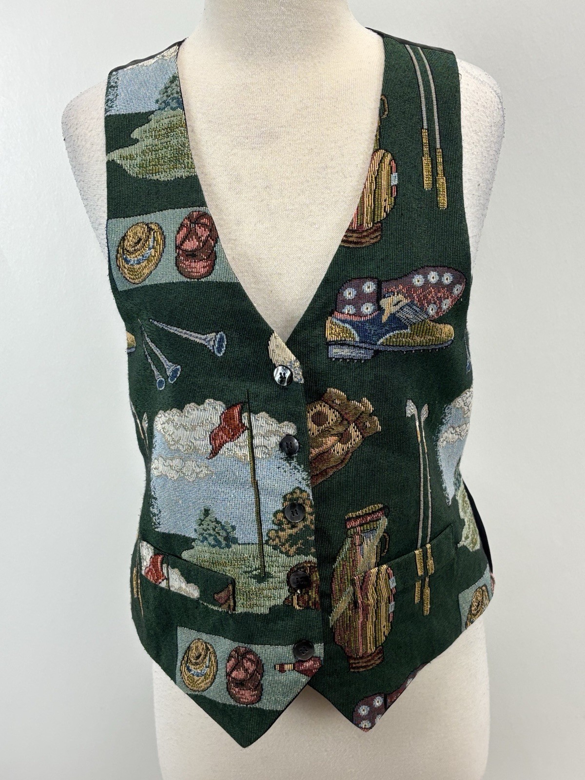 Vtg Carol Antone Tapestry Golf Vest Women’s M Novelty 90s Woven Kitschy Granny