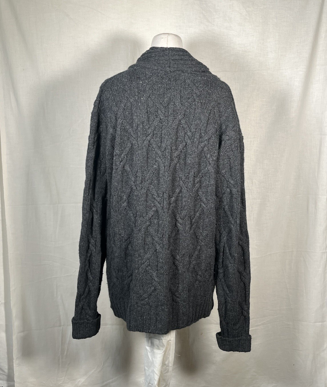 Vintage 60s 70s Pendleton Cable Knit Lamb Wool Collar Cardigan Sweater Grey M US