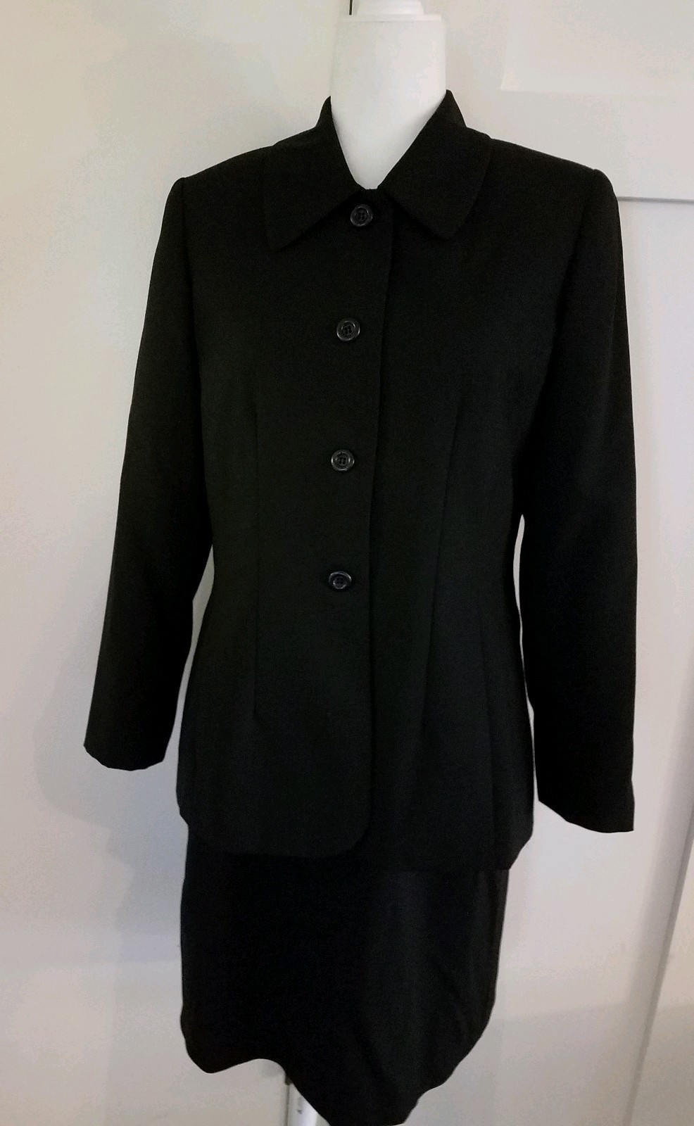 J G Hook Dress Jacket 2 Pc Set Size 8 P Black Wool Vtg lined coat