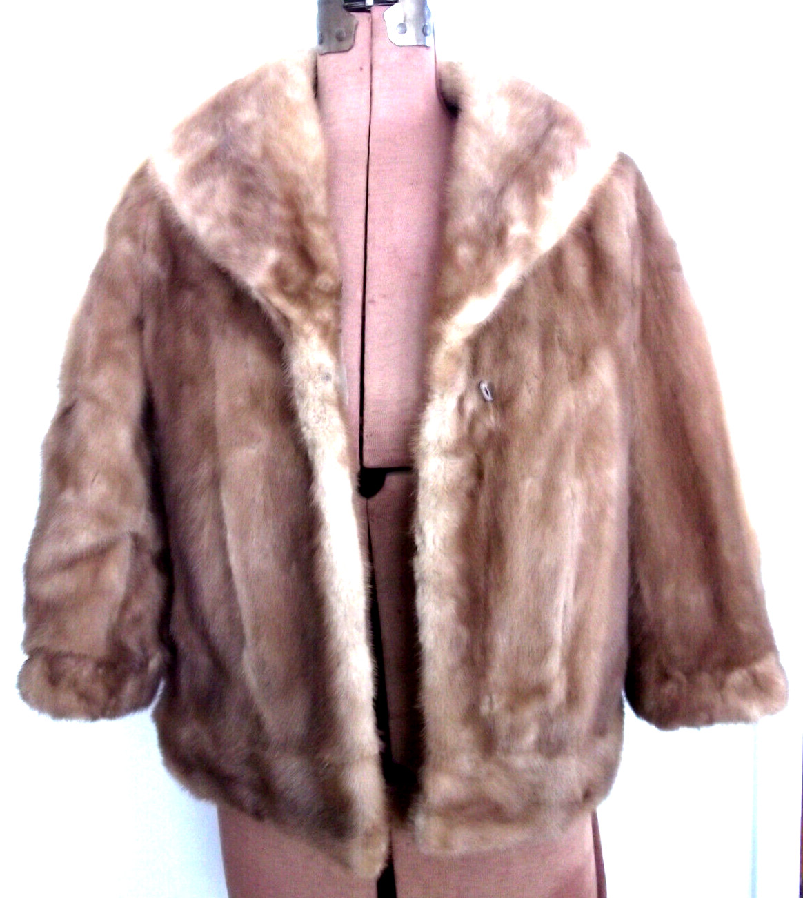Vtg USA 60s EMBA Pastel BN MINK Emb Satin LD 3/4 Slv Pks Col 2 H&E JACKET/Sz M/L