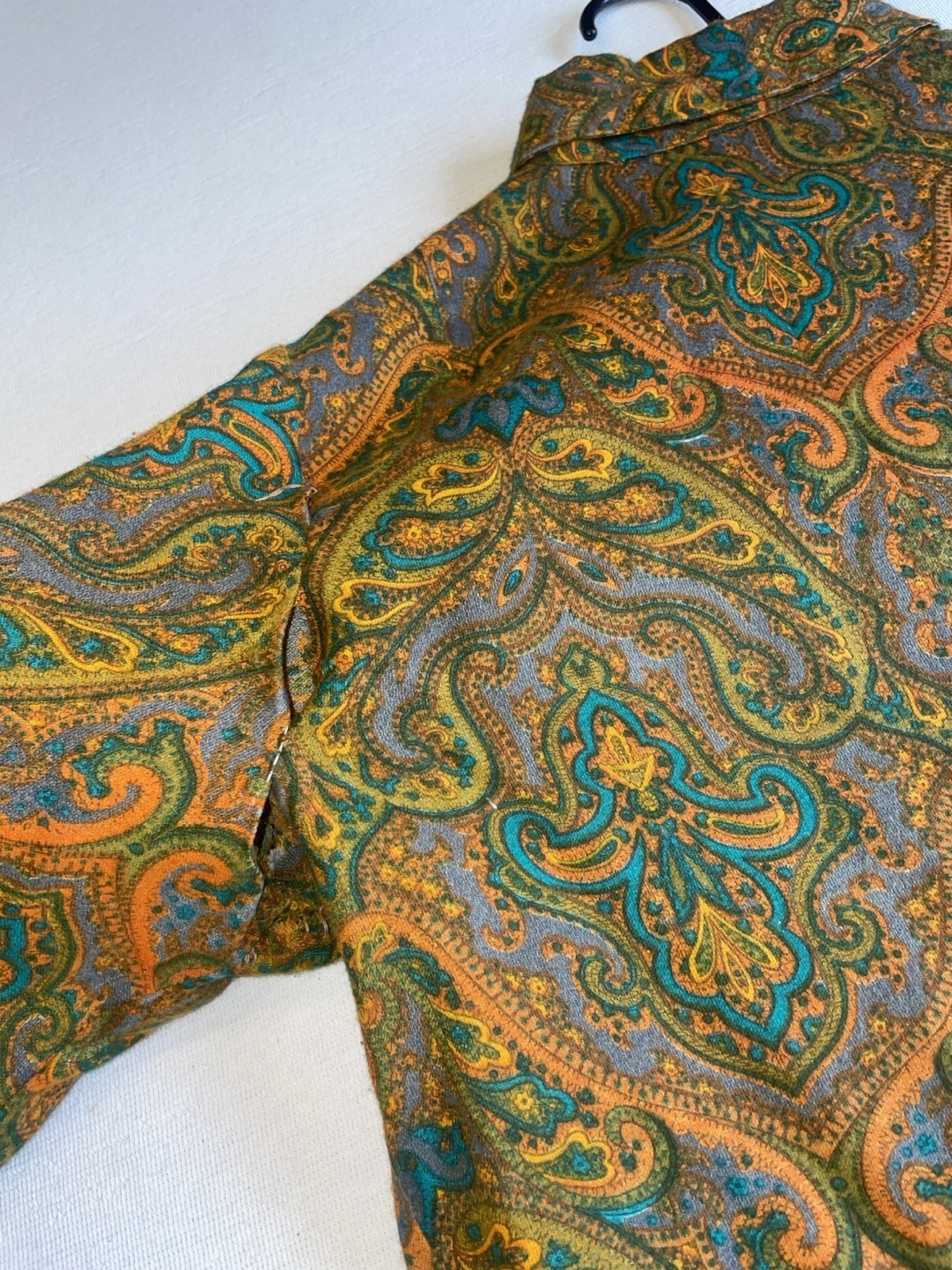 VINTAGE 50s 60s Collar Button Shirt Rockabilly Paisley Hippy Boho S Psychedelic