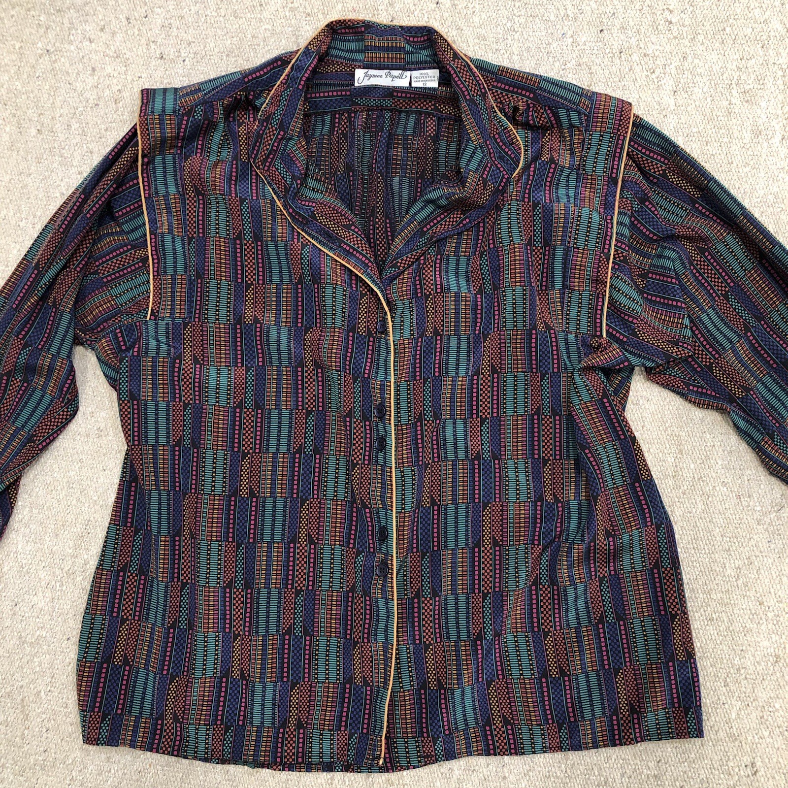 Jaymee Papell Vintage Blouse, 12, Multicolor, Button Accents