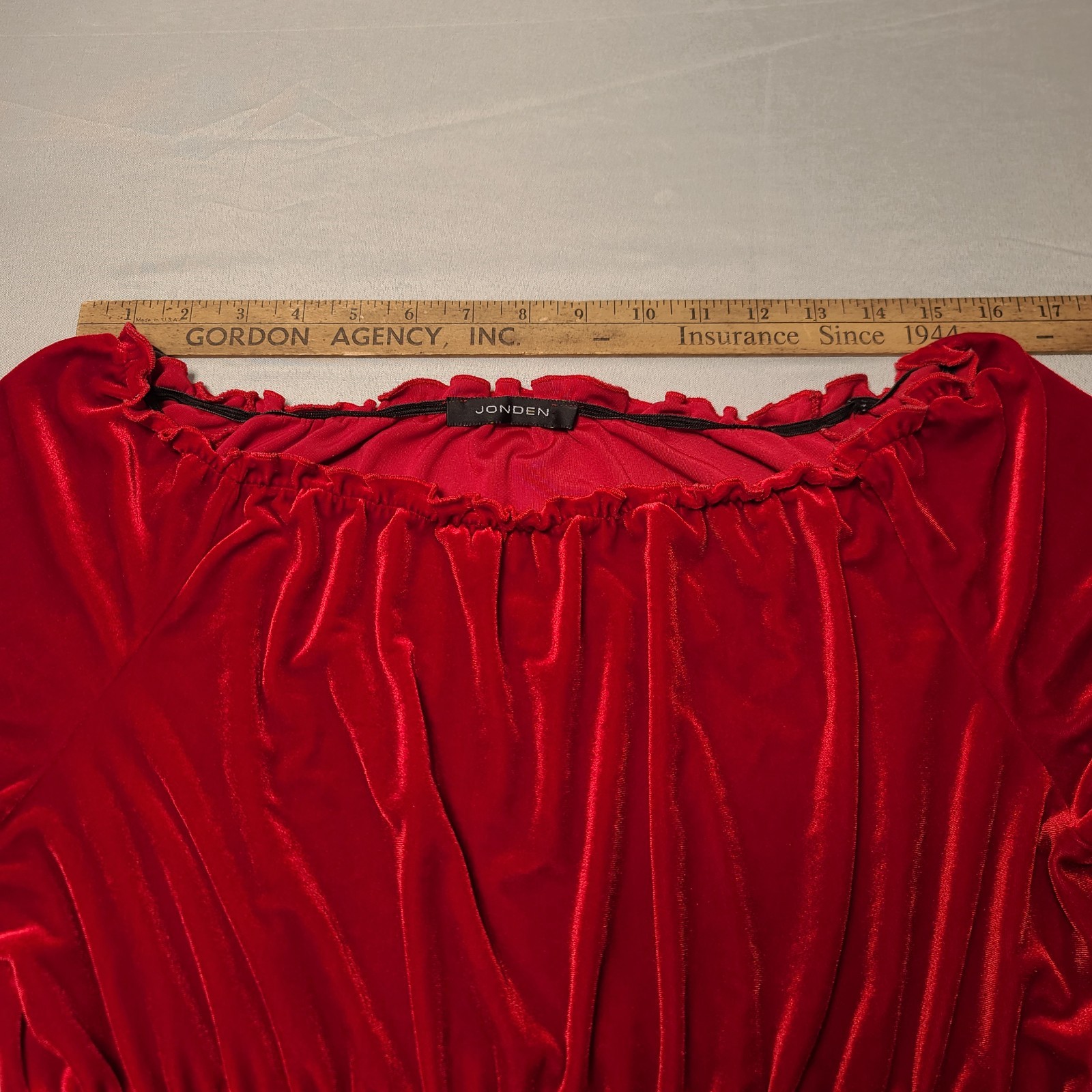 Vintage Jonden Red Velvet Blouse M Square Neck Long Sleeve Smocked Cuffs 90’s