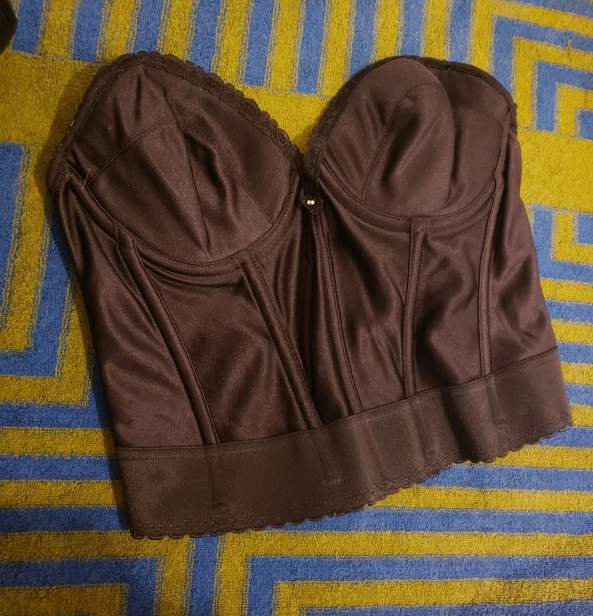 Vtg 80s Subtract Black Satin Nylon Strapless Corset Bustier Bra 36B Goth Sexy