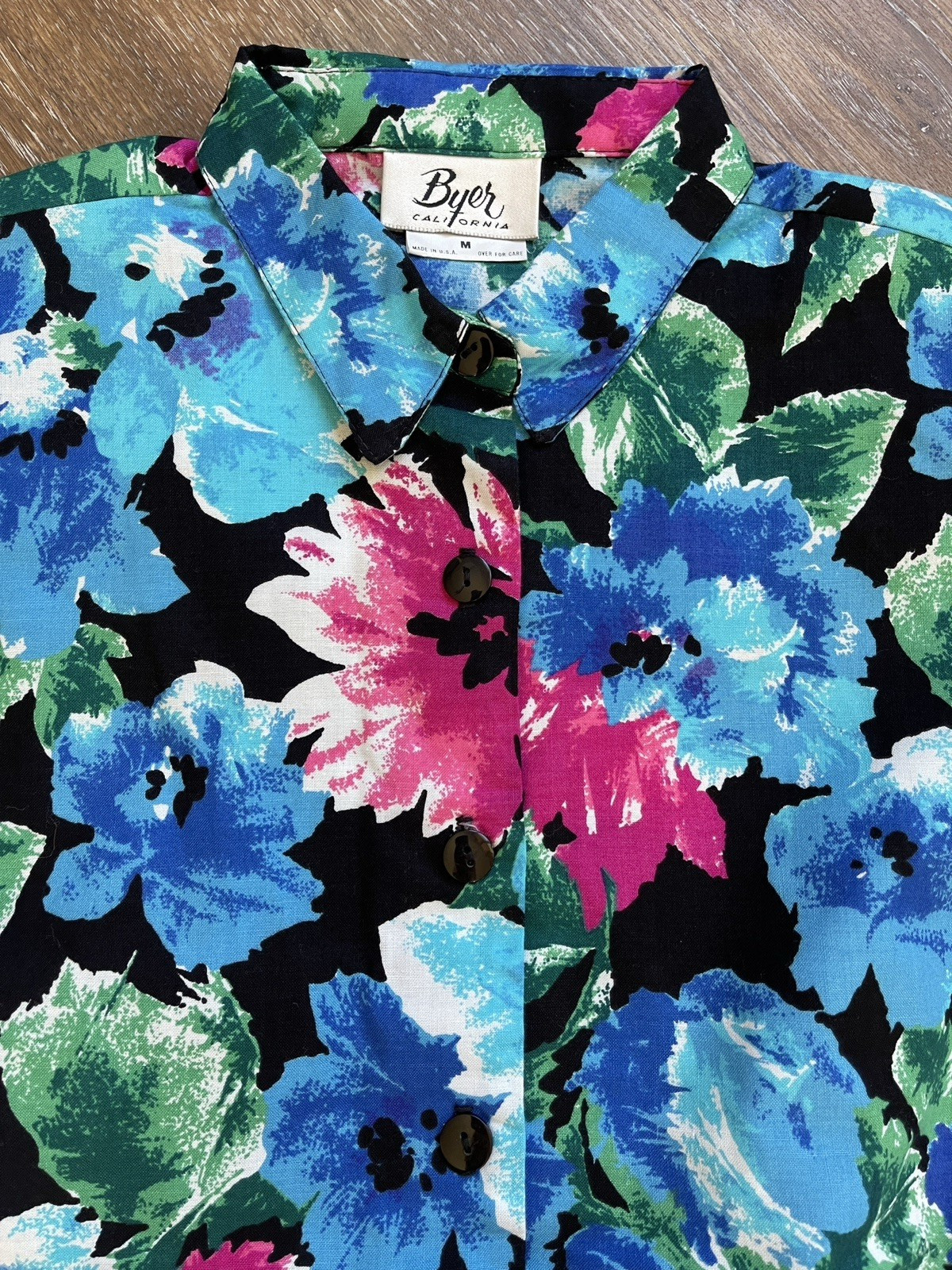 Vintage Byer California Women Top and Shorts Floral Set Black Blue Pink S & M