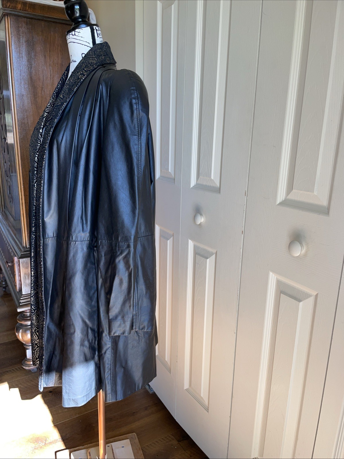 Vintage Northside Leather Coat Woman’s M Black Swing Long Line Open Front