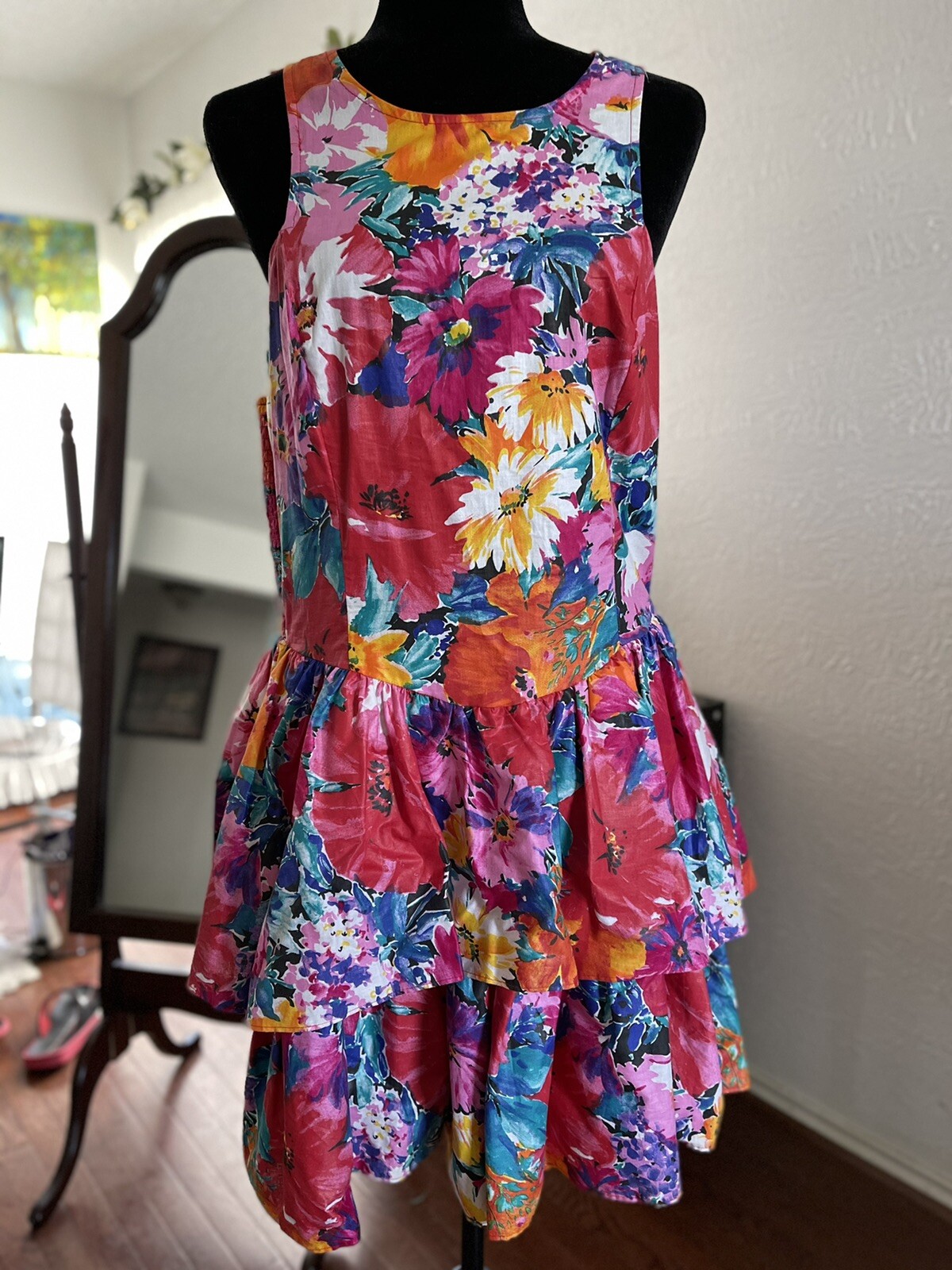 Vintage Floral Print Midi Dress Paquette Too! Size 14 Women’s