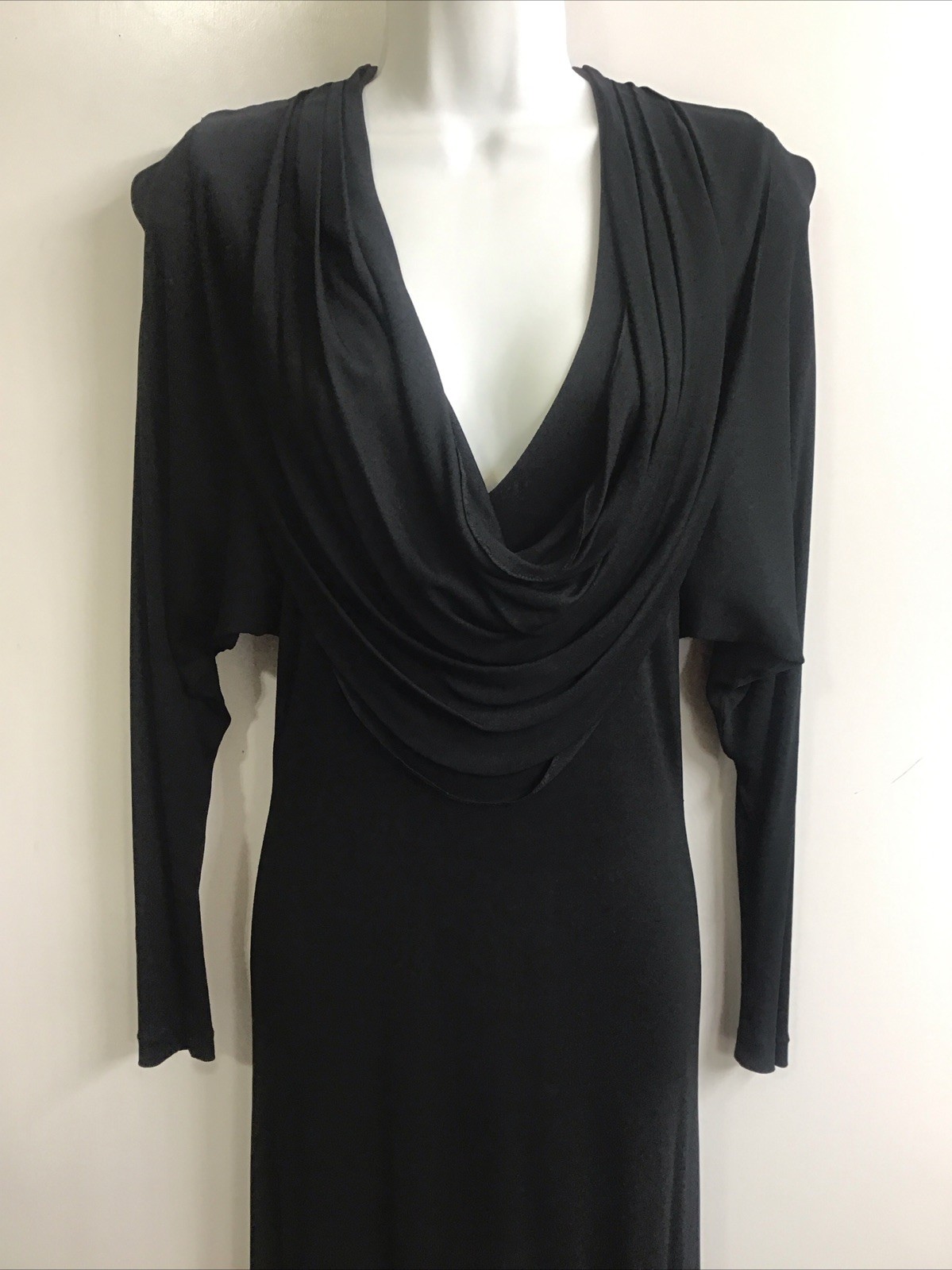 Hollys Harp Vintage Long Black Jersey Dress Drape Neck Sequin Butterfly Belt P