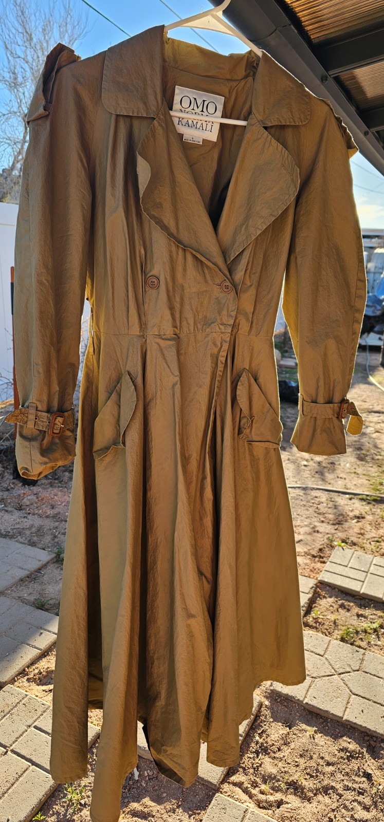 VINTAGE Rare Omo Norma Kamali Khaki Trench Coat/ Dress Size 4 Pre-owned