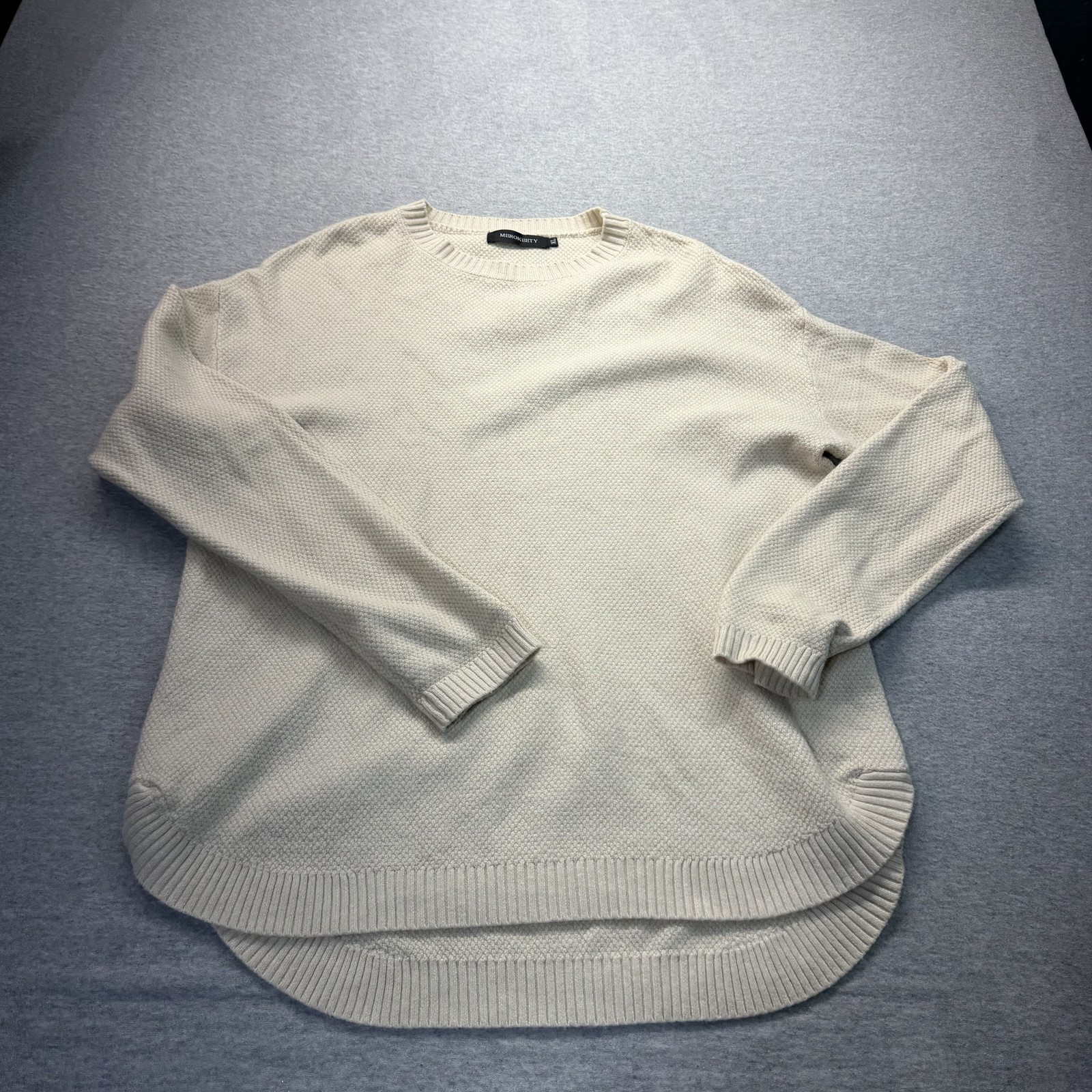 Merokeety Women XL Cream Waffle Knit Pullover Crew Neck Ivory