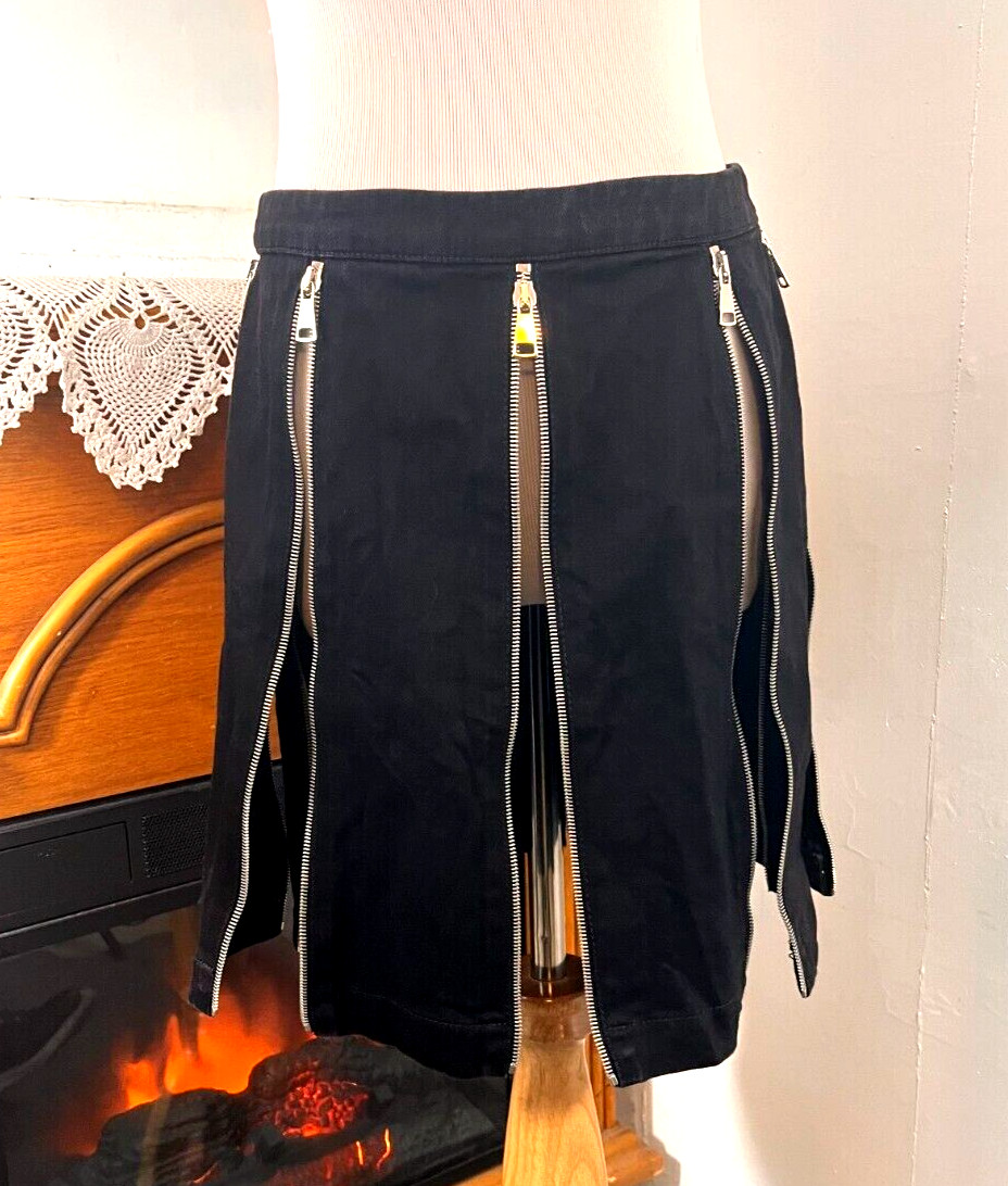 Vintage Alexander McQueen Black Denim Zipper Skirt ~ Size Small