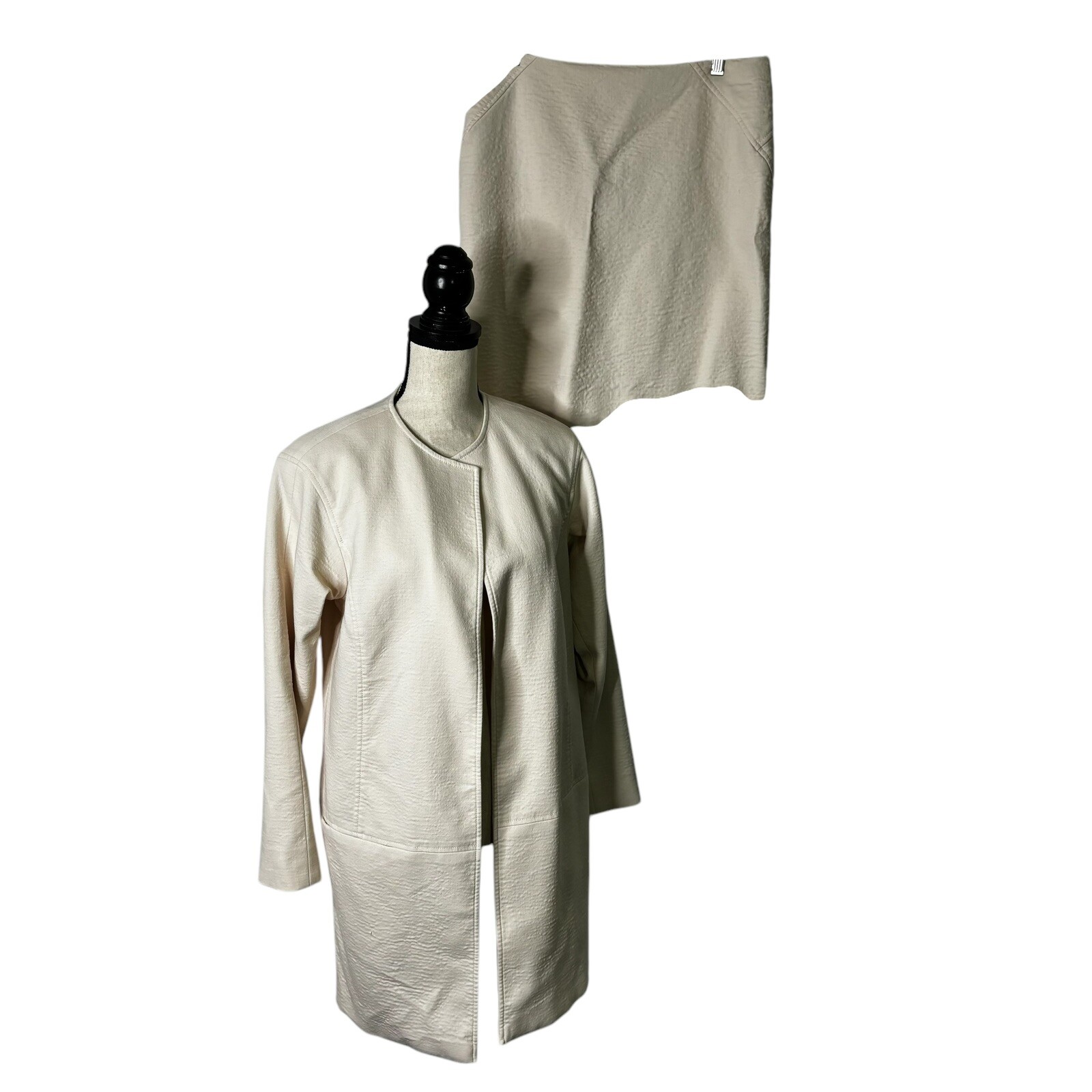 Worth New York Skirt Set Sz 8 Ivory Jacket Long Line Skirt Wool Blend 2 Pc READ