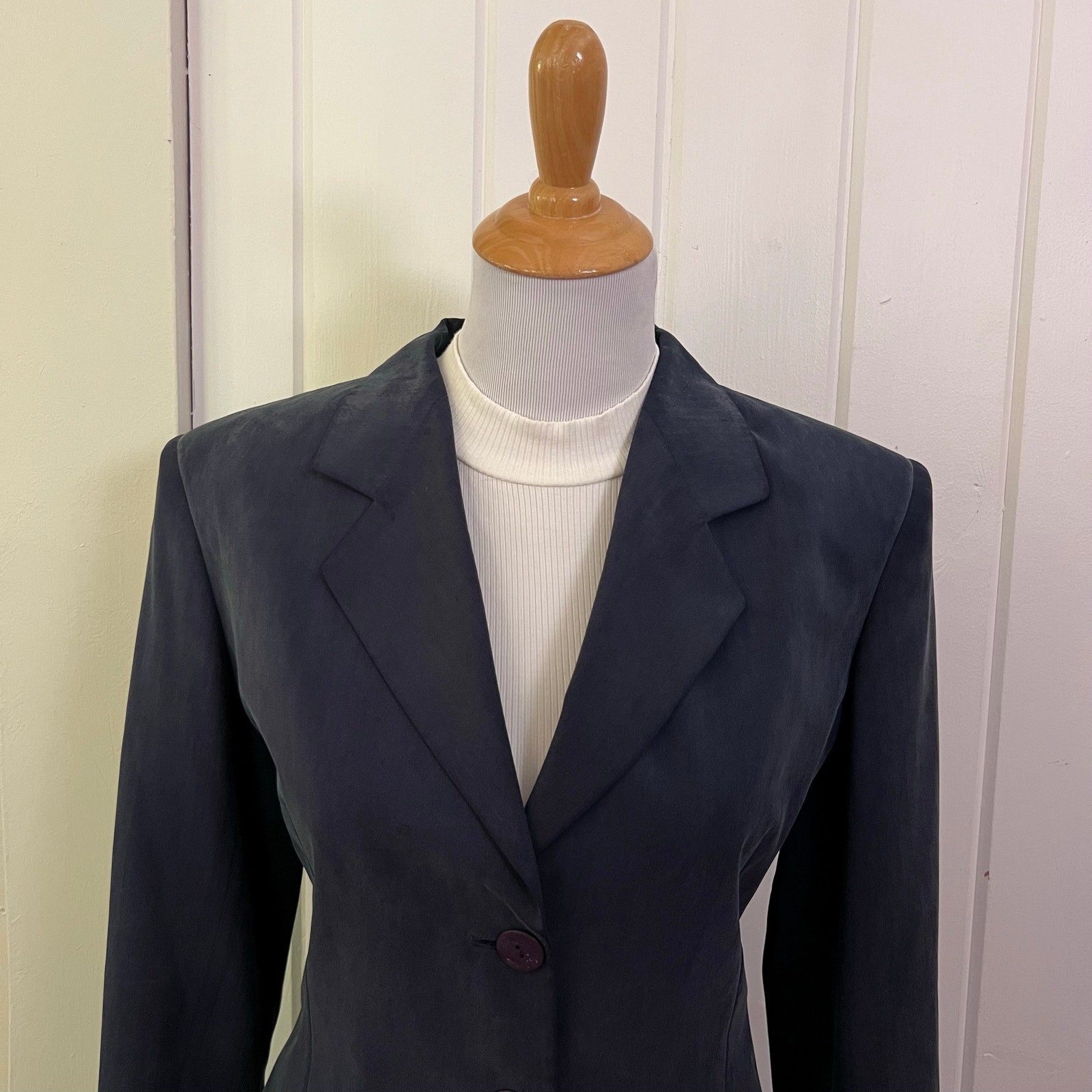 Vintage 90s Jean Claude Paris Silk Skirt Blazer Suit 6 Blue Made in France