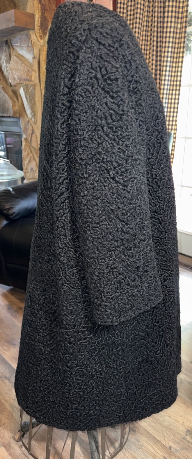 Vintage Halldonn Lustrelam Black Faux Persian Lamb Long Coat Jacket