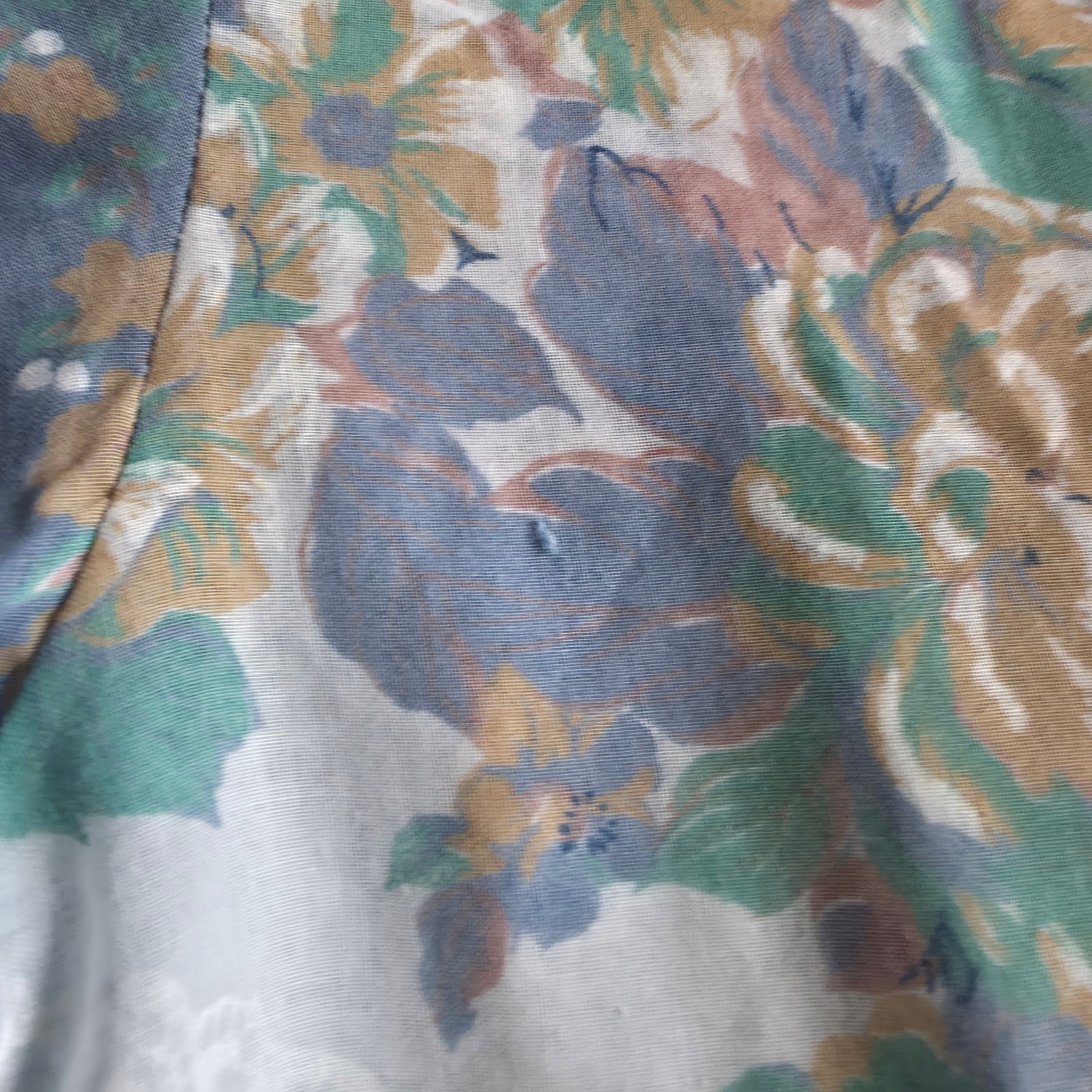 Vintage 70s Lace Tie Front Floral Lingerie Top Cal Togs Blue & White Sheer