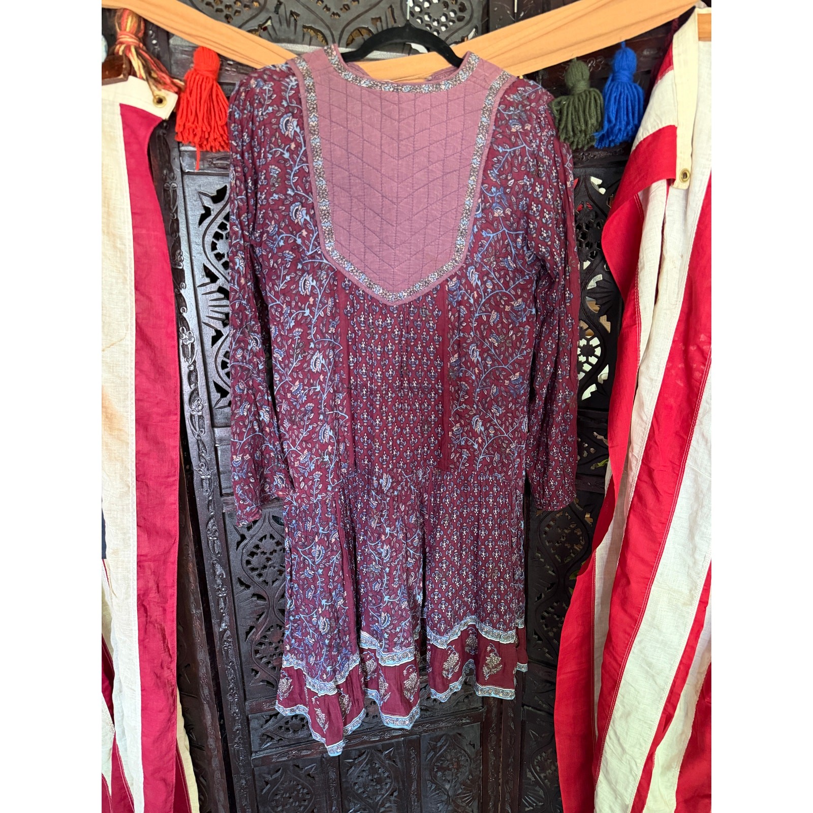 Vintage 60s 70s indian cotton gauze block print dress possibly phool